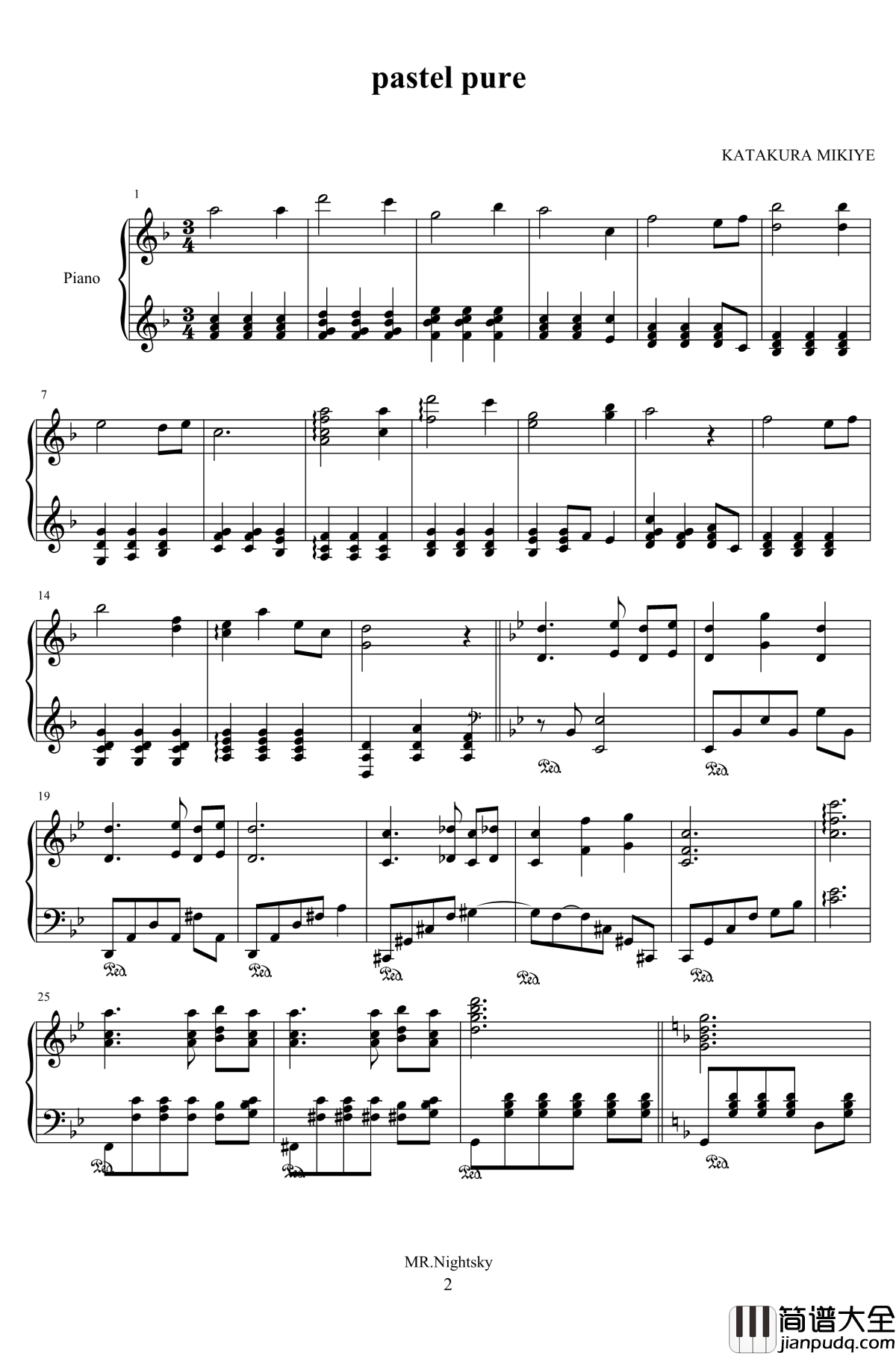 pastel_pure钢琴谱_今野绪雪_百合三神作_圣母在上_OP