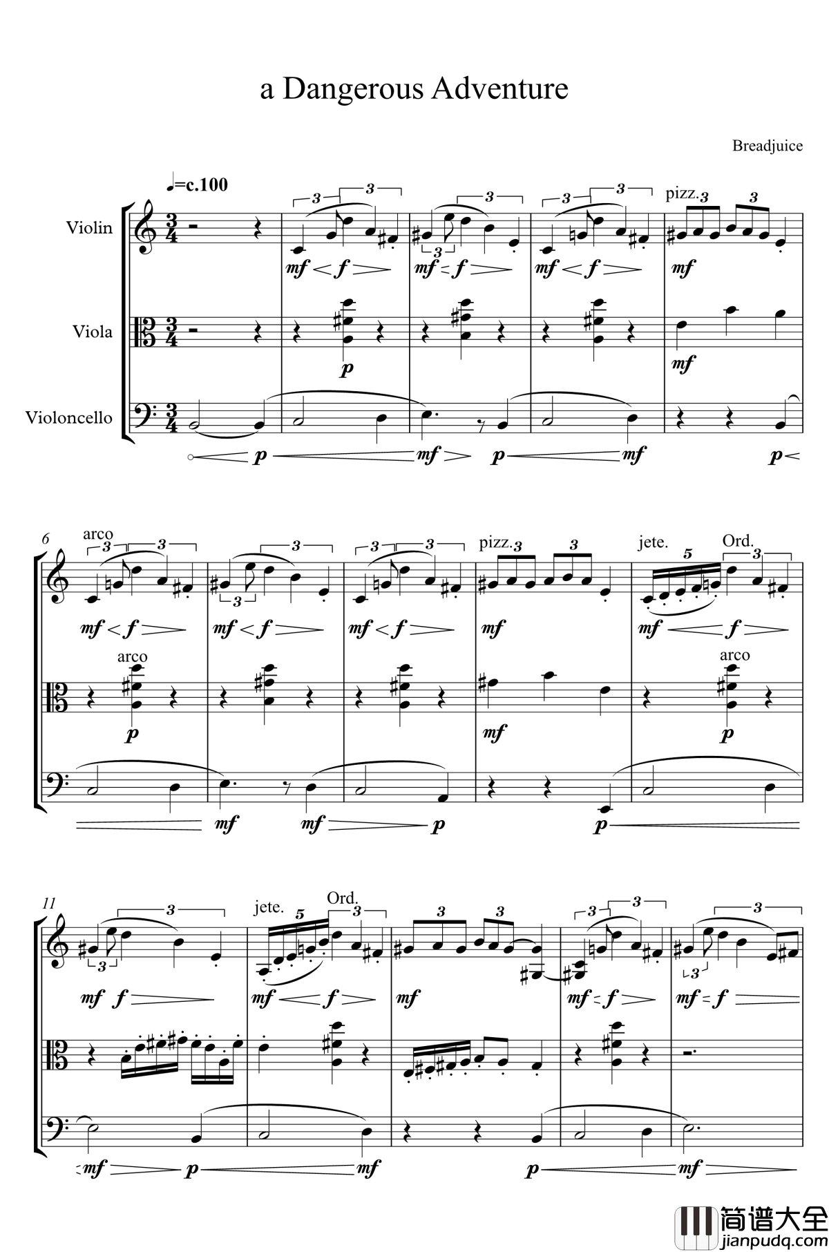 不可描述的剧情钢琴谱_弦乐三重奏_breadjuice