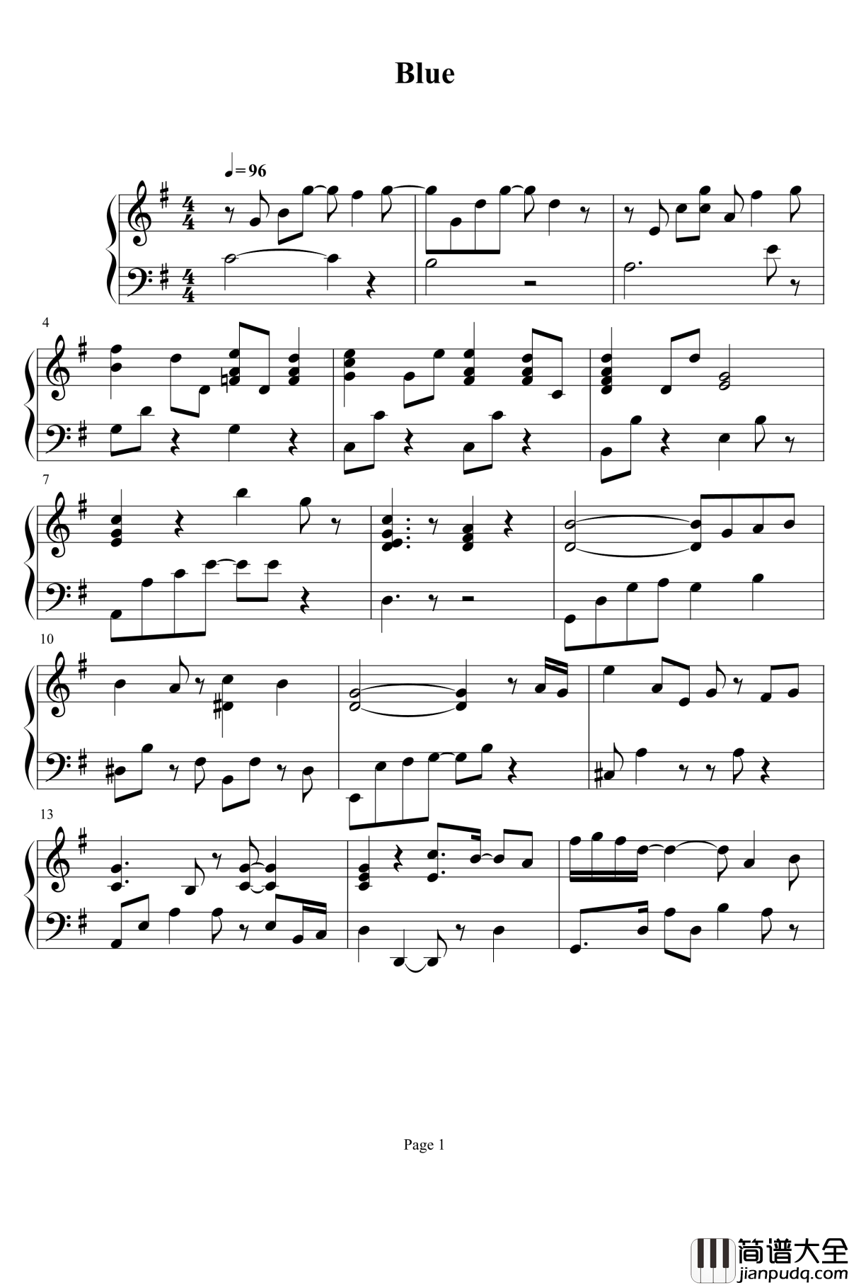 bule钢琴谱_侠名