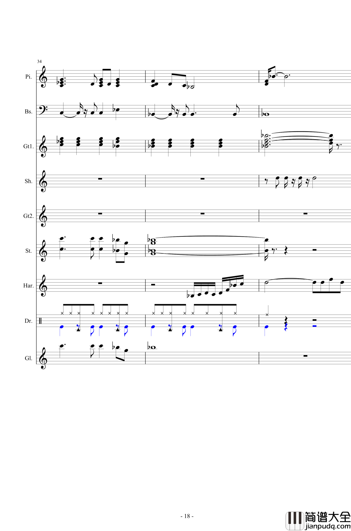 北国之春钢琴谱_总谱_邓丽君