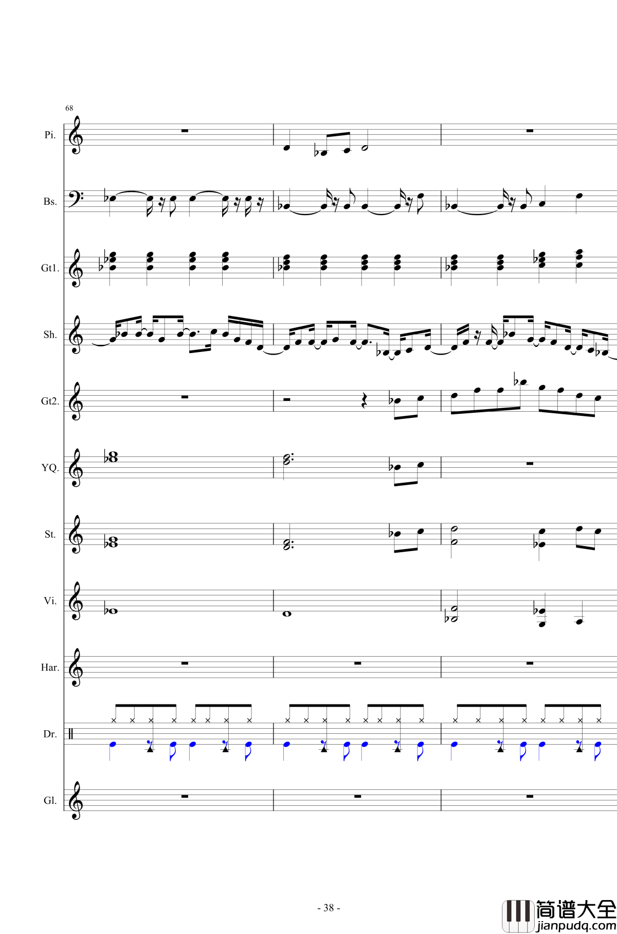 北国之春钢琴谱_总谱_邓丽君