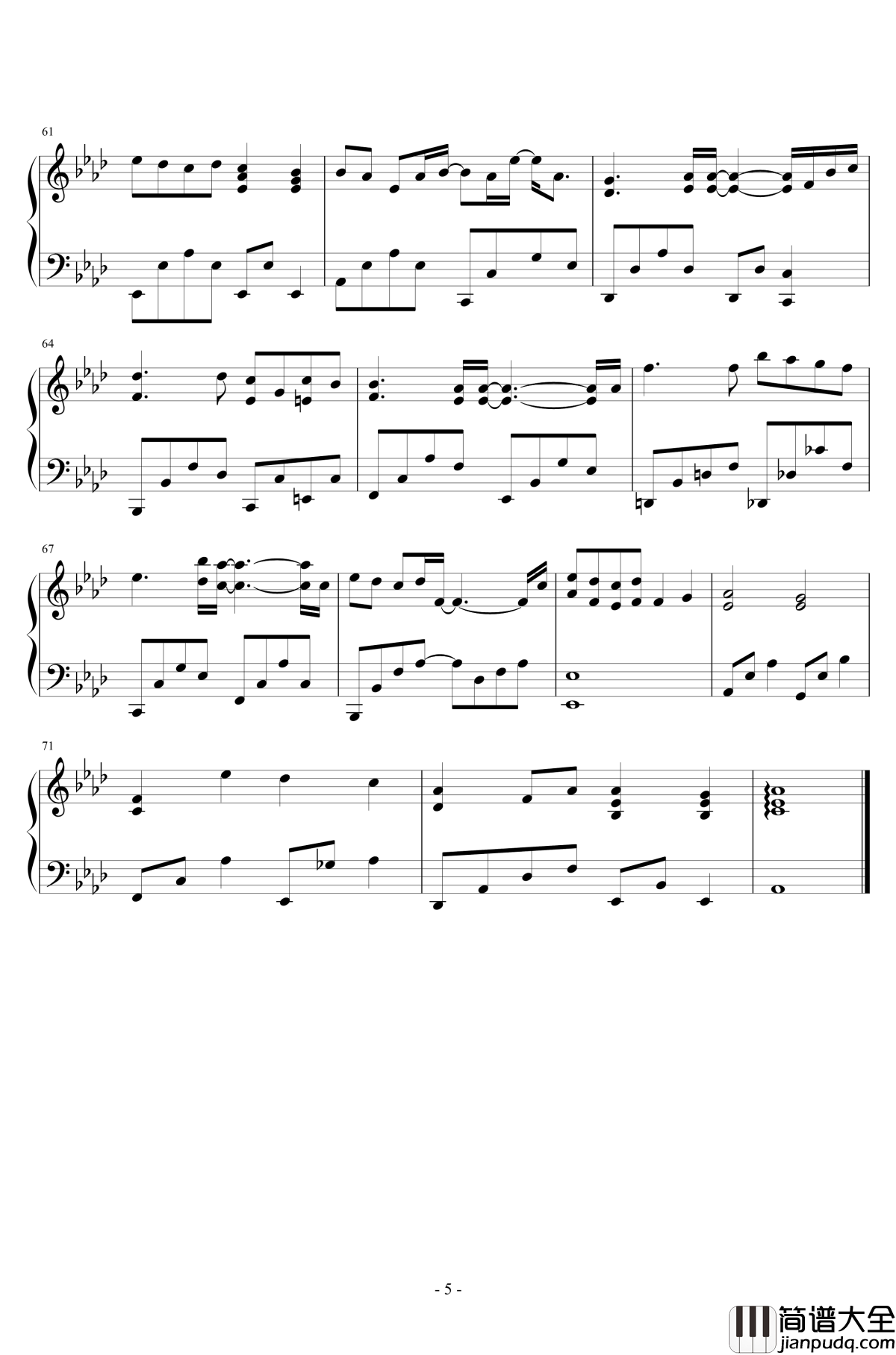 等你下课钢琴谱_原声独奏_周杰伦