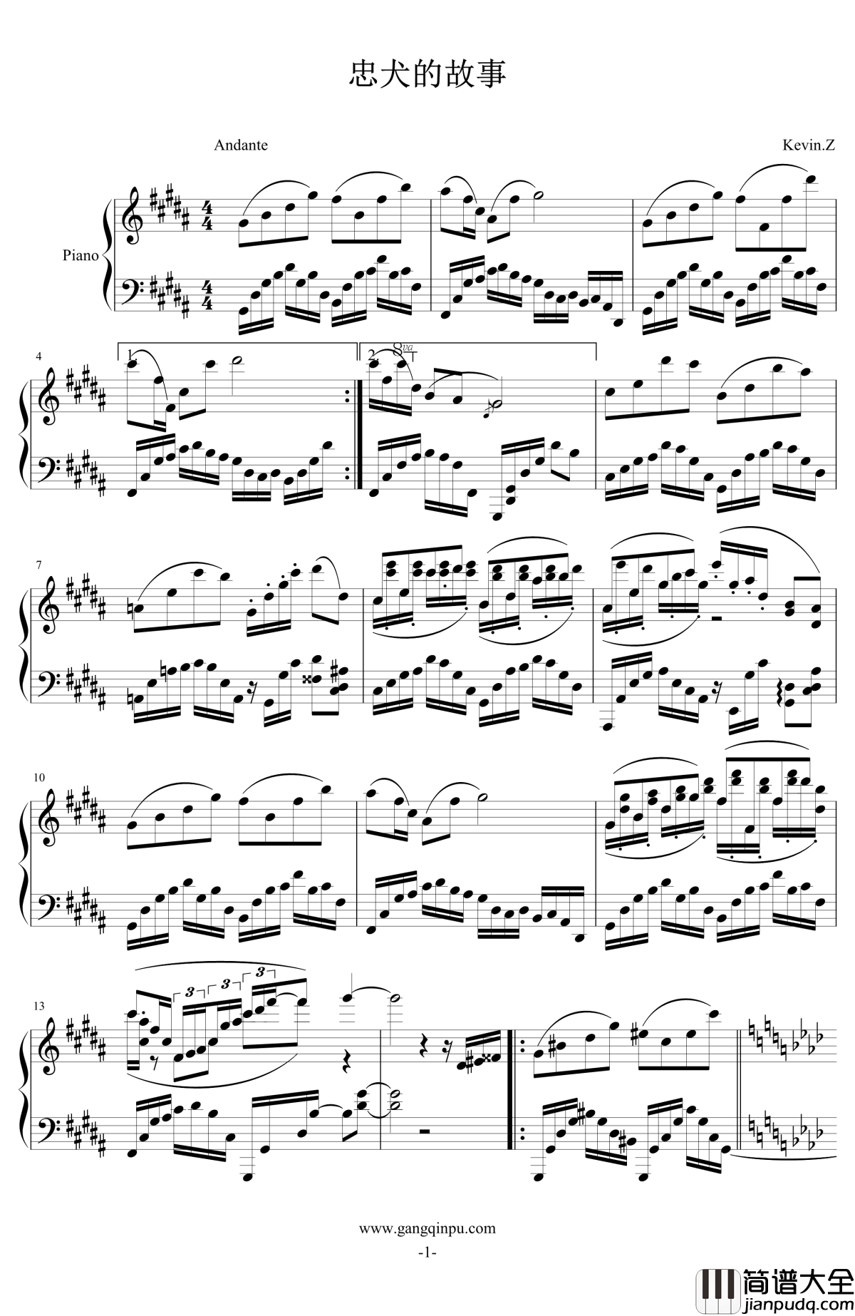忠犬的故事钢琴谱_airoad
