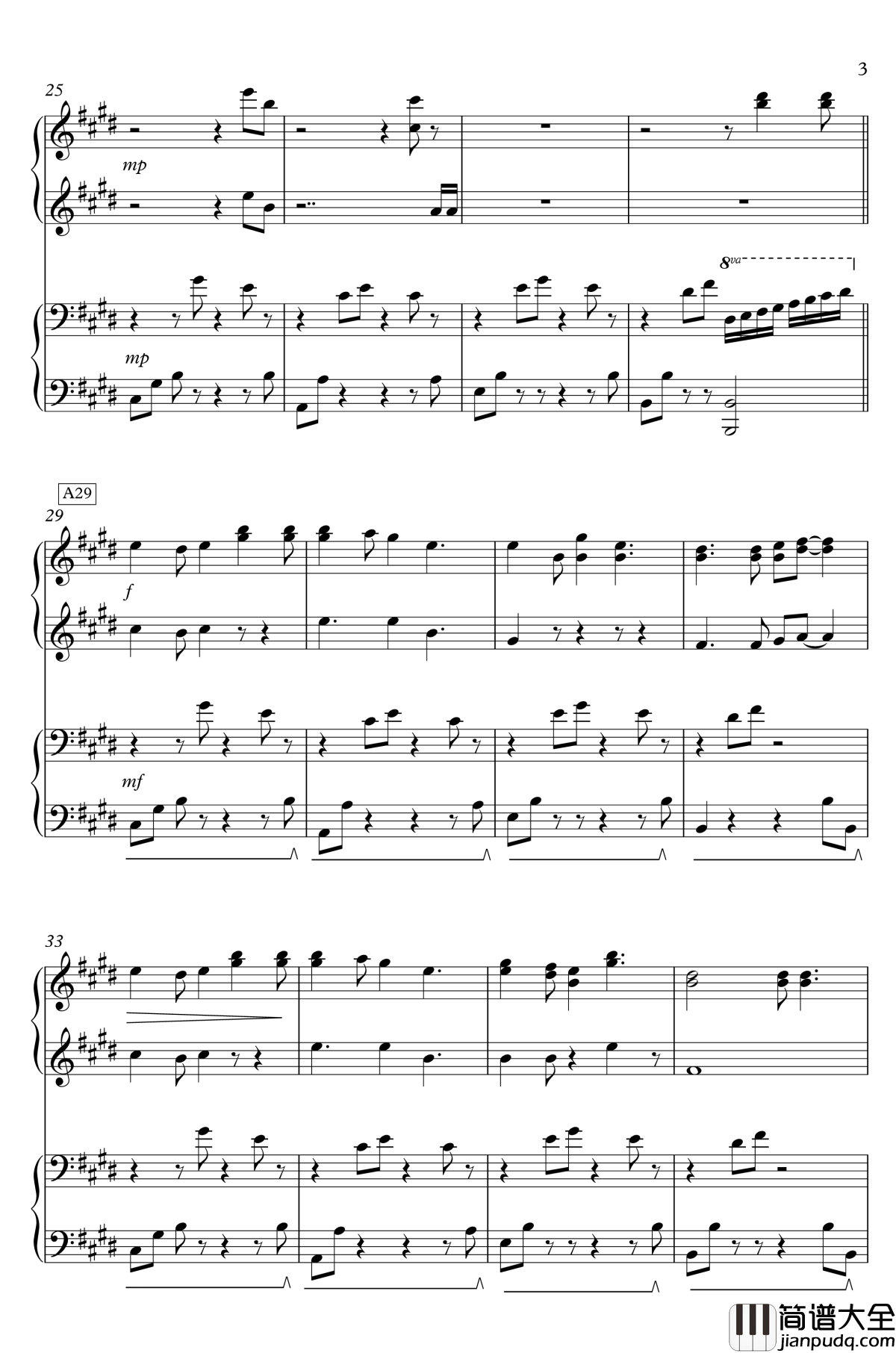 白起主题曲钢琴谱_四手连弹_白起_恋与制作人