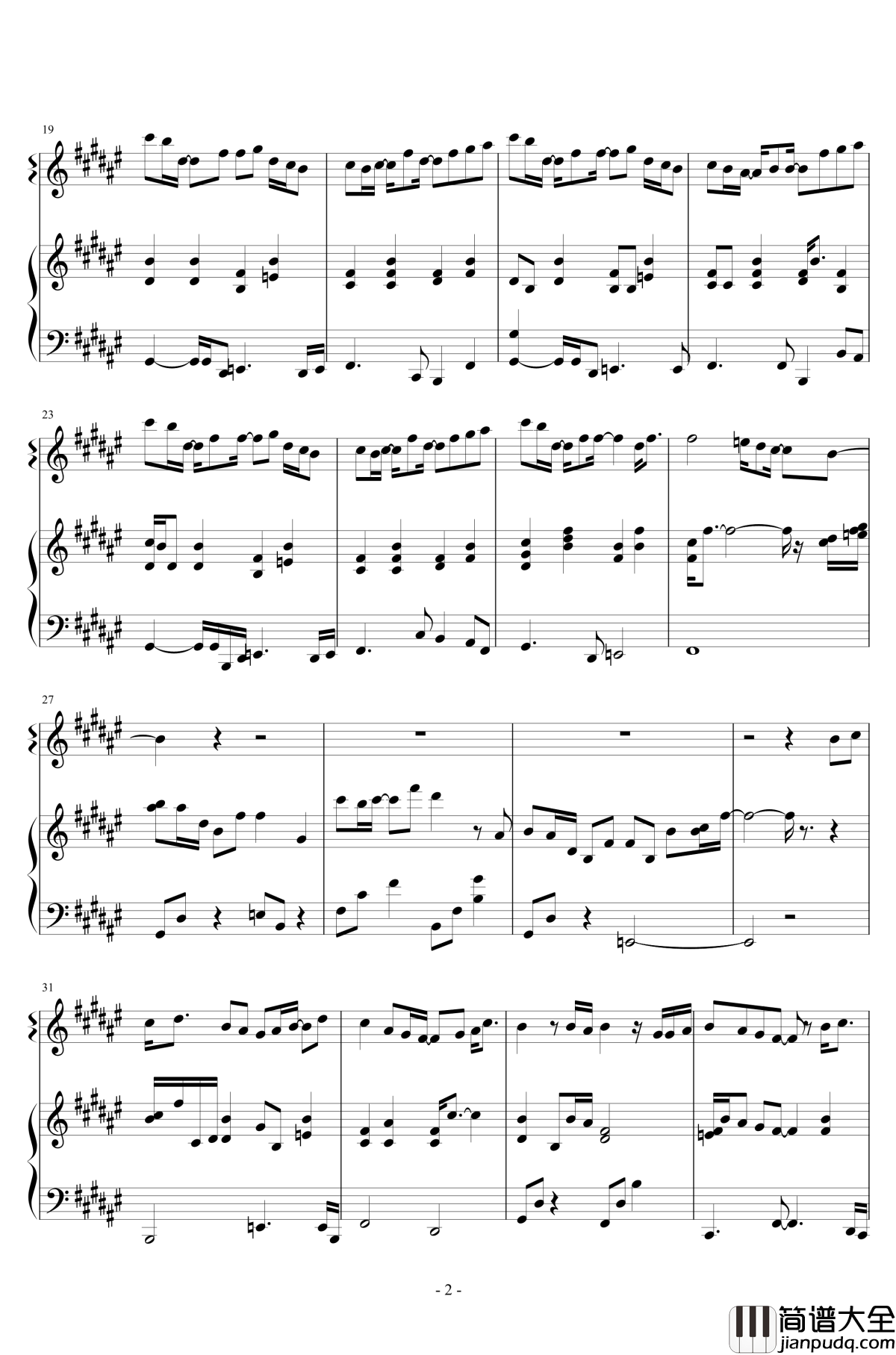 追光者钢琴谱_四手联弹_岑宁儿