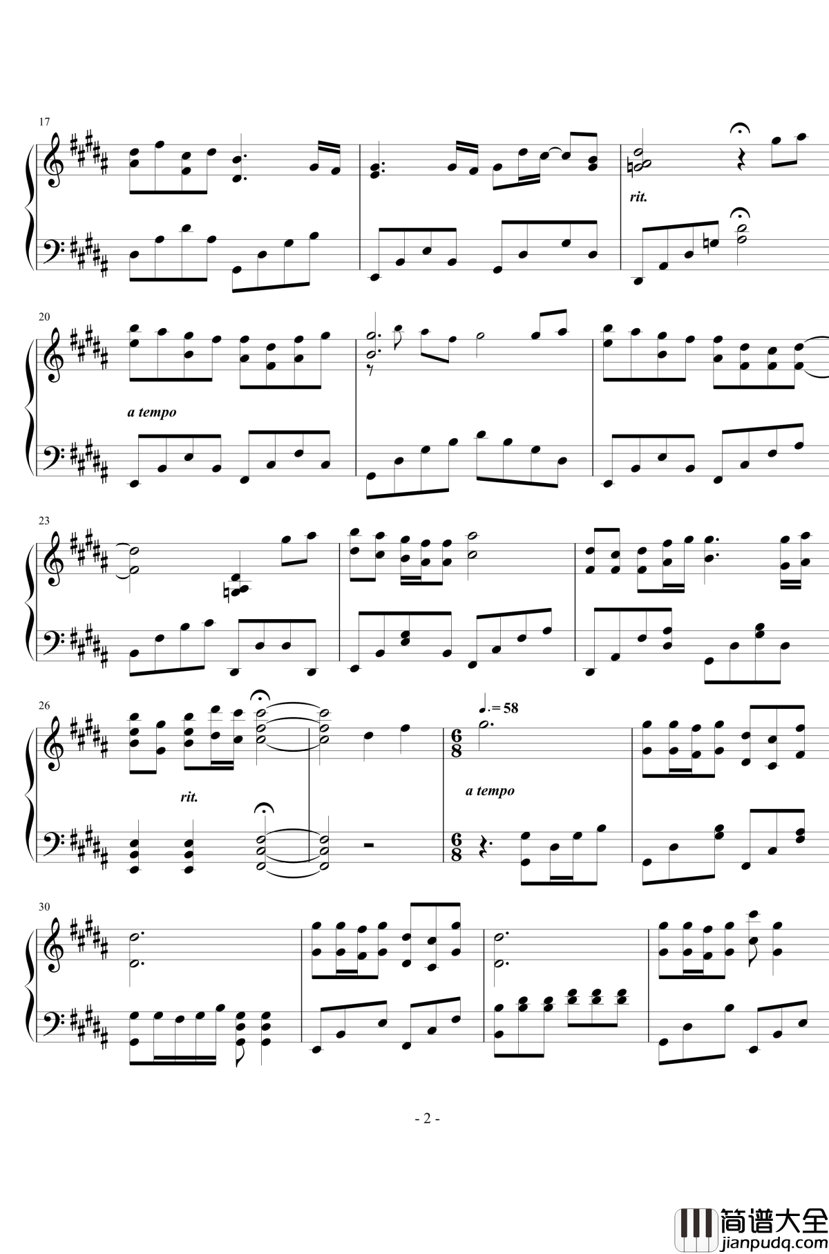 无字碑钢琴谱_完整版_张靓颖