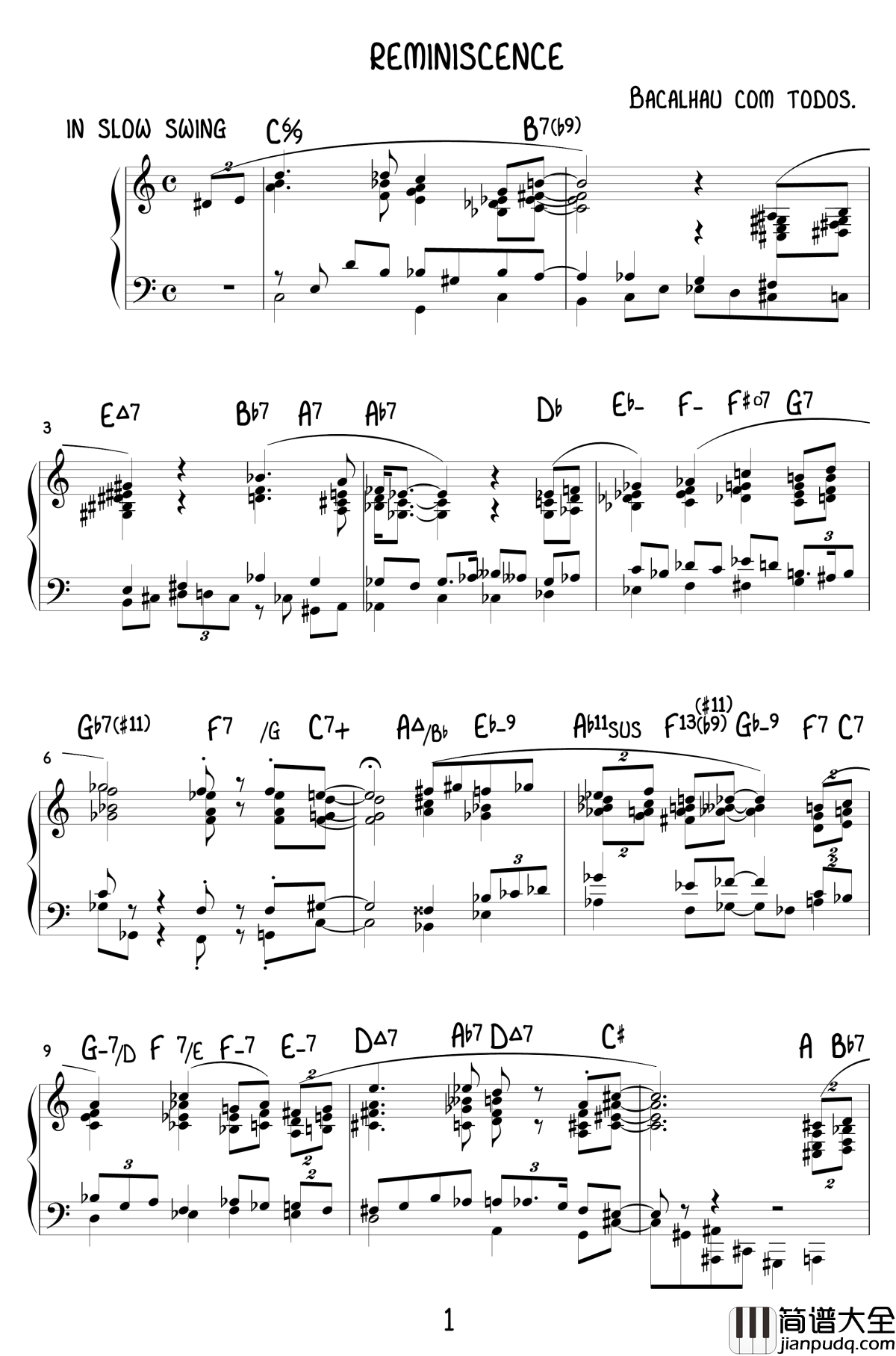 Reminiscence钢琴谱_陈文戈