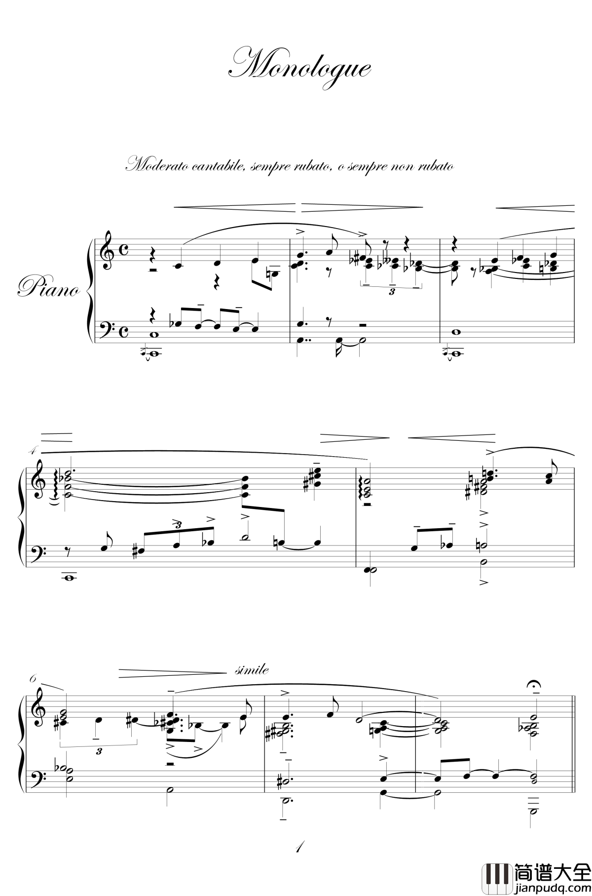 Monologue钢琴谱_佚名