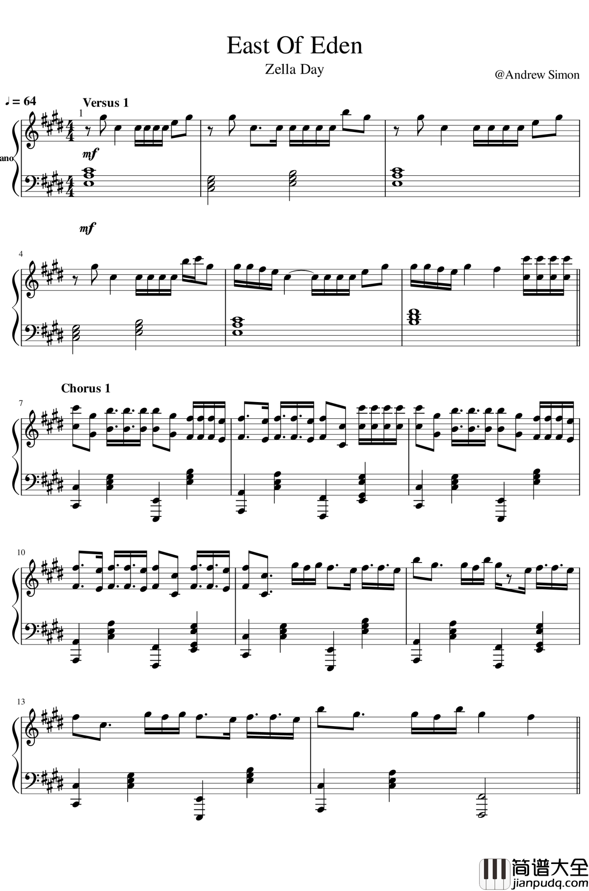 East_Of_Eden钢琴谱_Zella_Day