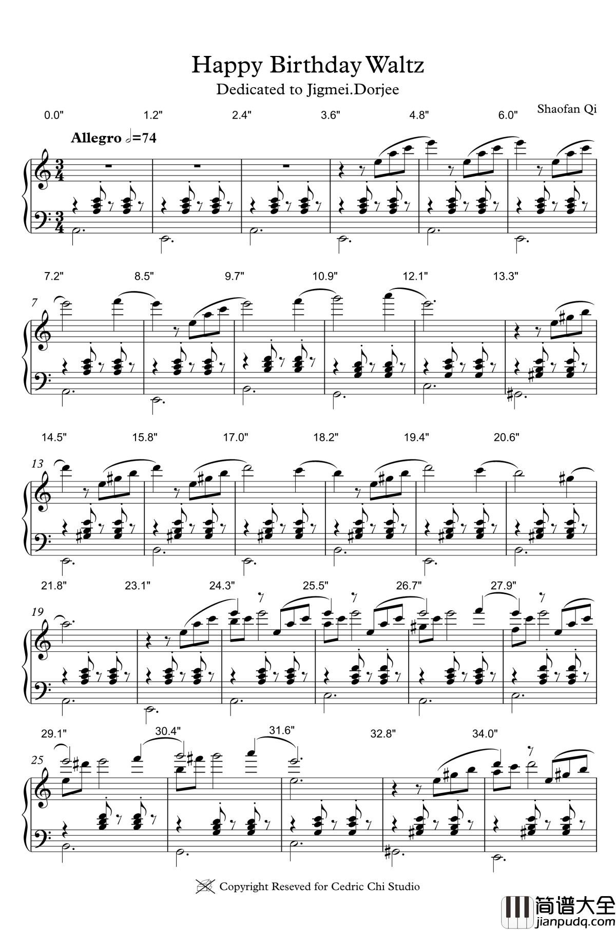 生日快乐舞曲钢琴谱_齐少凡