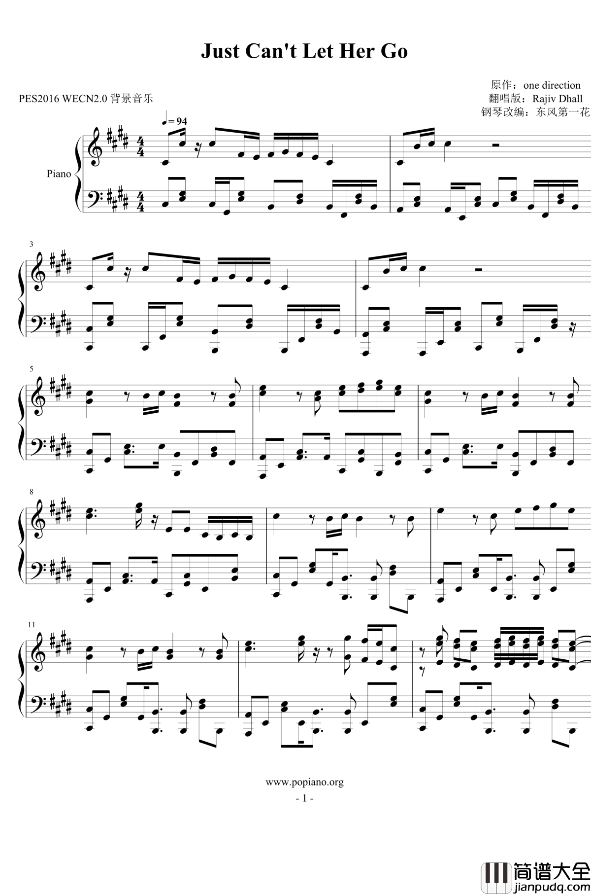 just_can't_let_her_go钢琴谱_One_Direction_Rajiv_Dhall