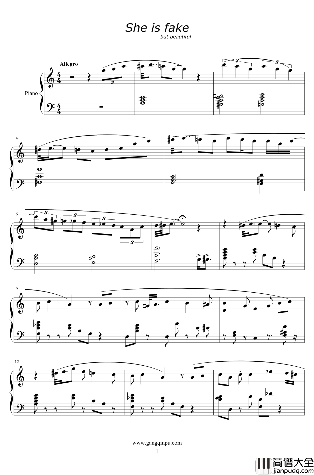 she_is_fake钢琴谱_姐姐的吉他