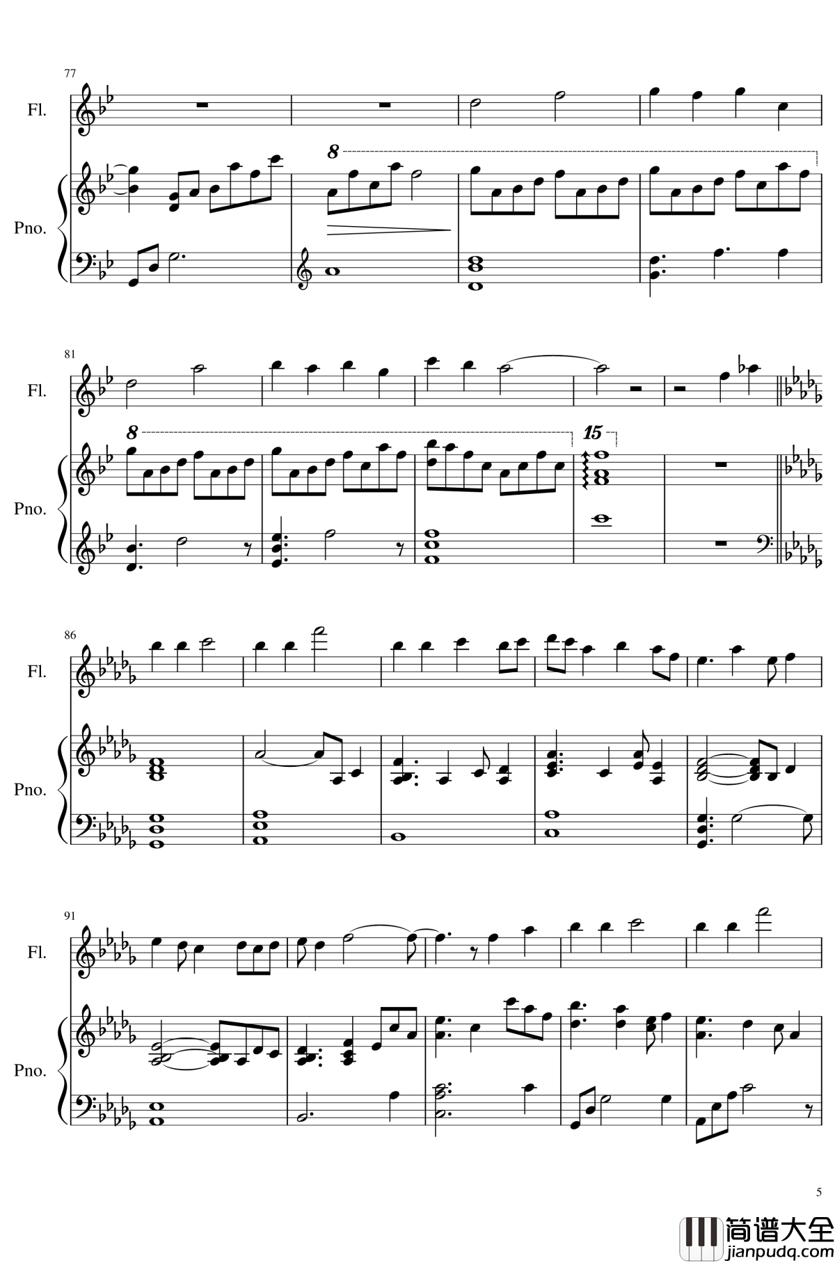 いつか降る雨、桜钢琴谱_钢琴+长笛_东方project