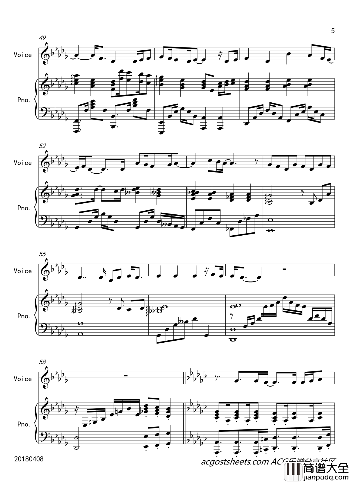 薄荷钢琴谱_钢琴伴奏_偶像大师灰姑娘女孩