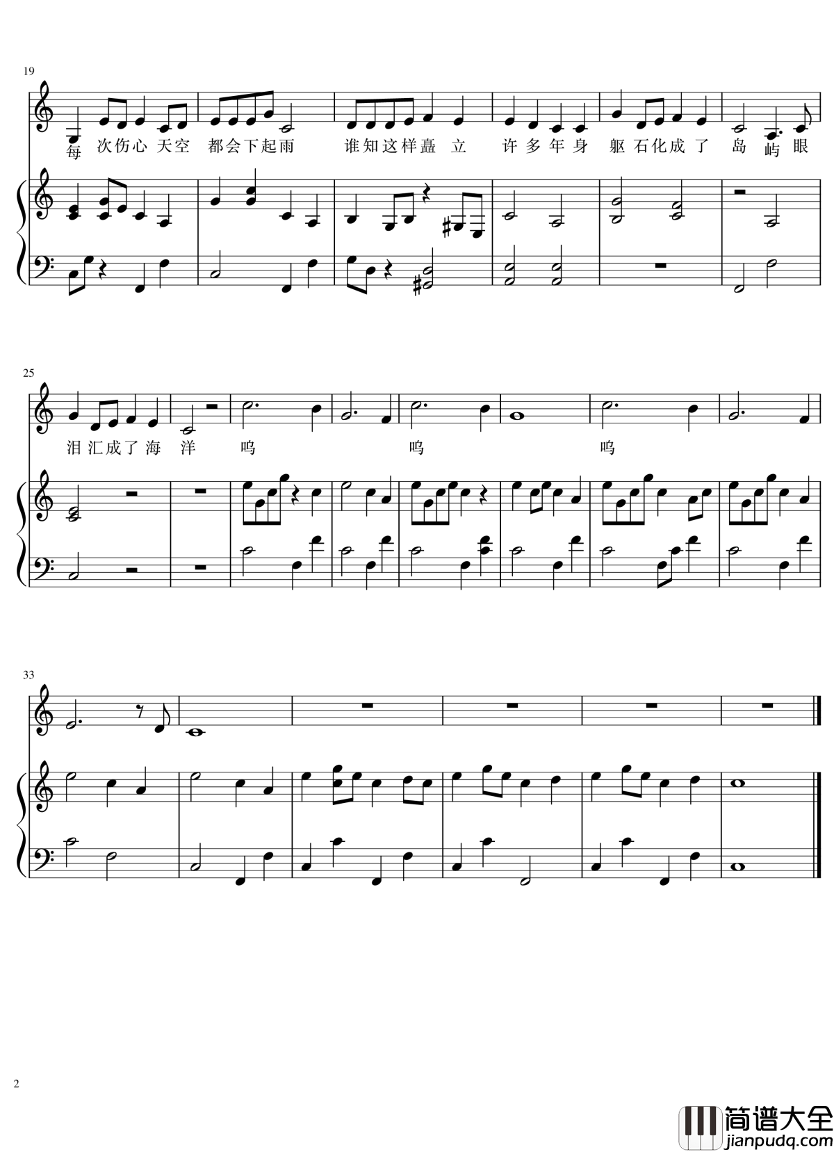 忧伤的巨人钢琴谱_演唱会弹唱谱_华晨宇
