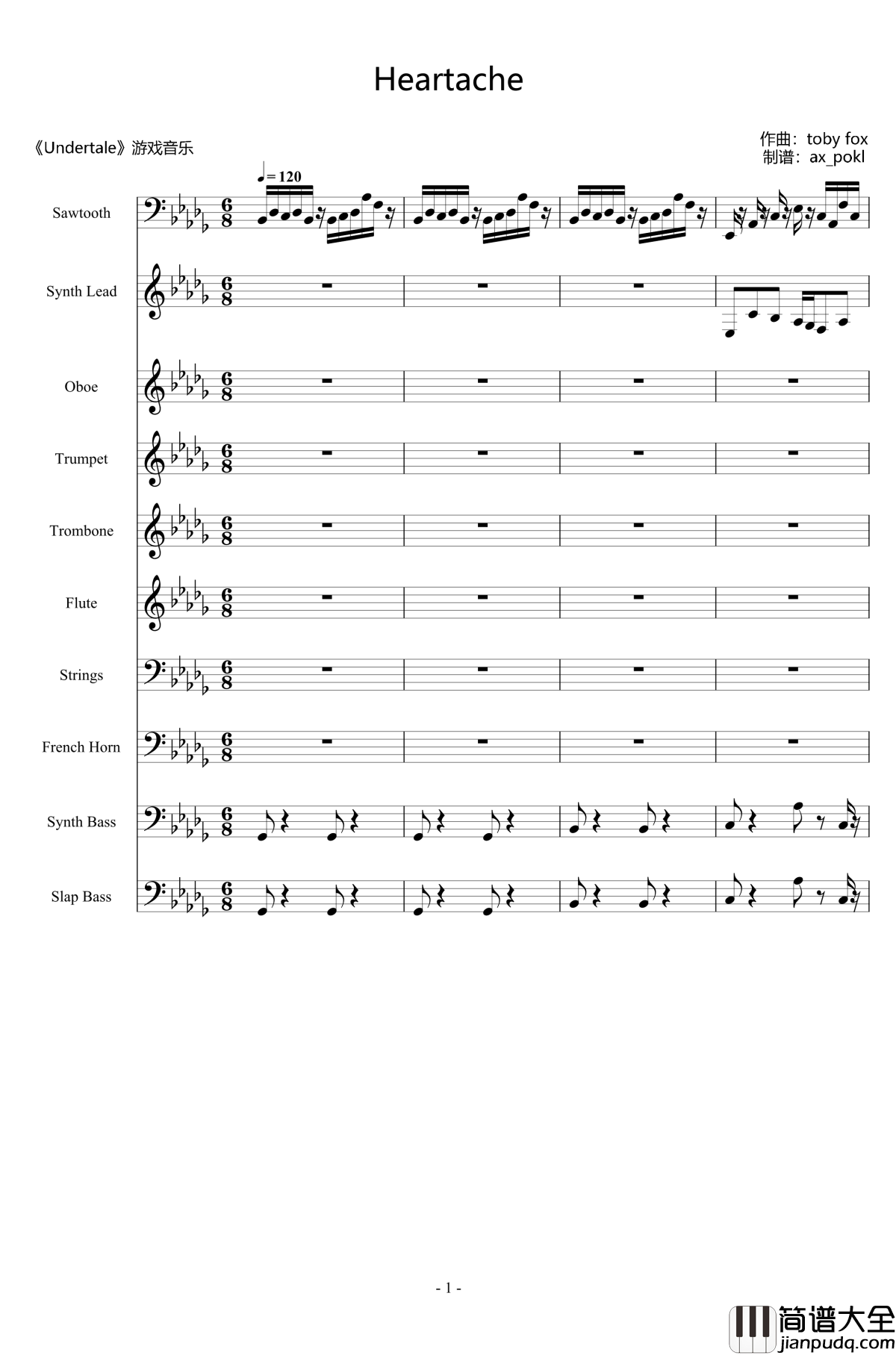 Heartache钢琴谱_Toriel