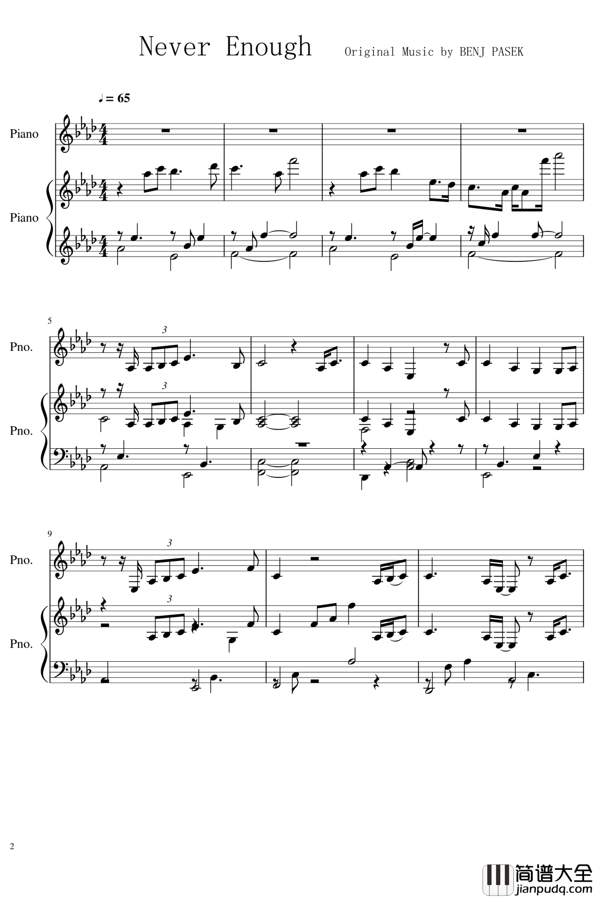 never_enough钢琴谱_马戏之王