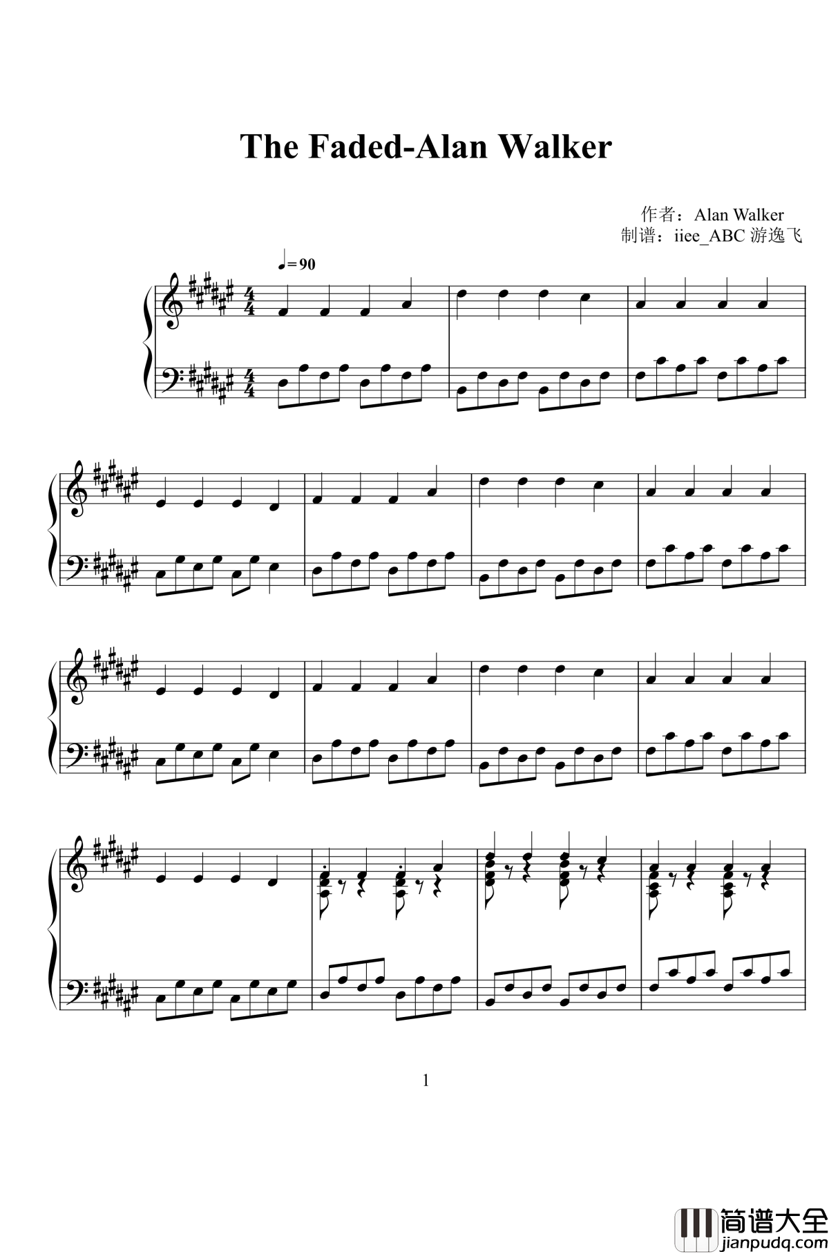 The_Feded钢琴谱_Alan_Walker_跳舞的线