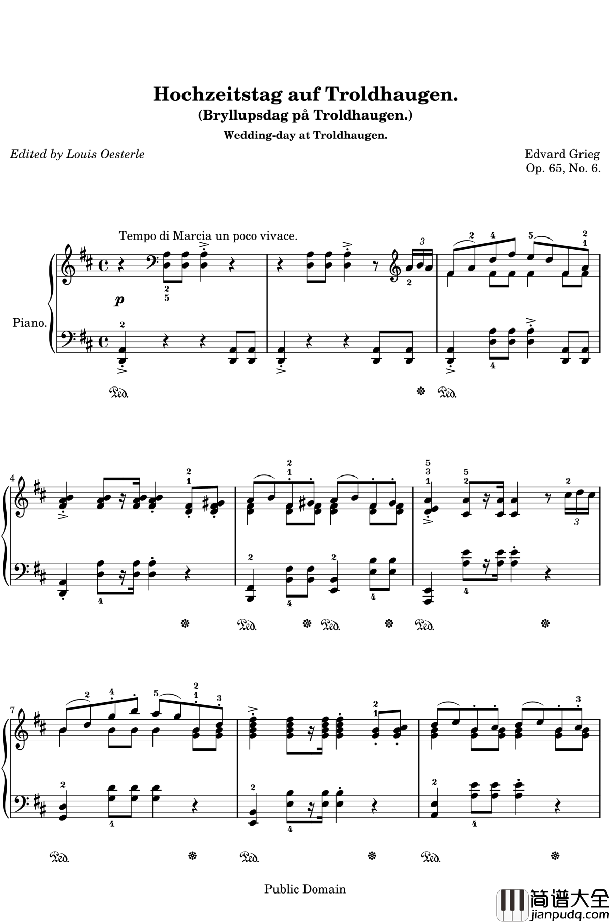 在托罗尔哈根的婚礼钢琴谱_婚礼进行曲_格里格