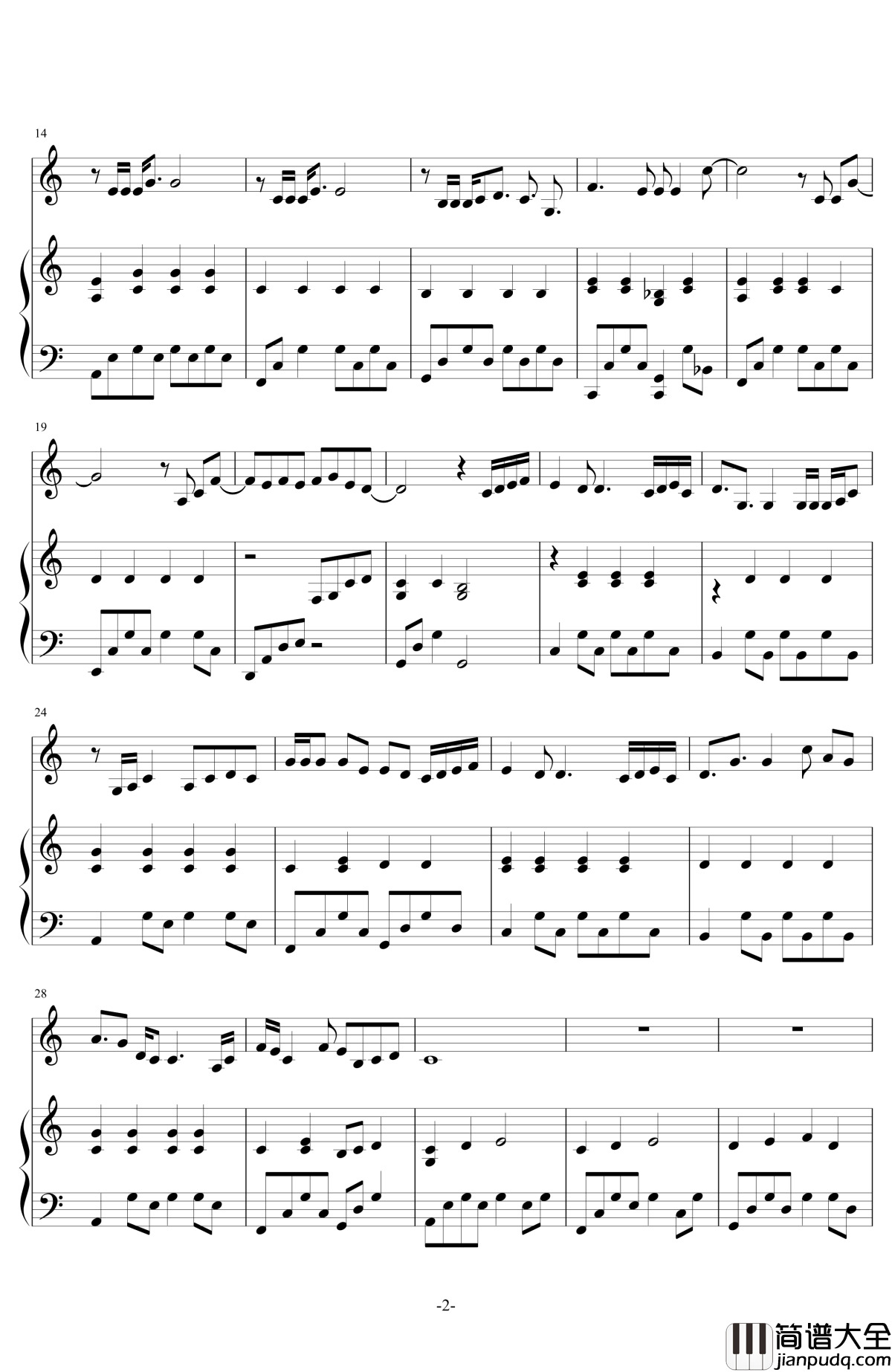 空白格钢琴谱_伴奏_蔡健雅