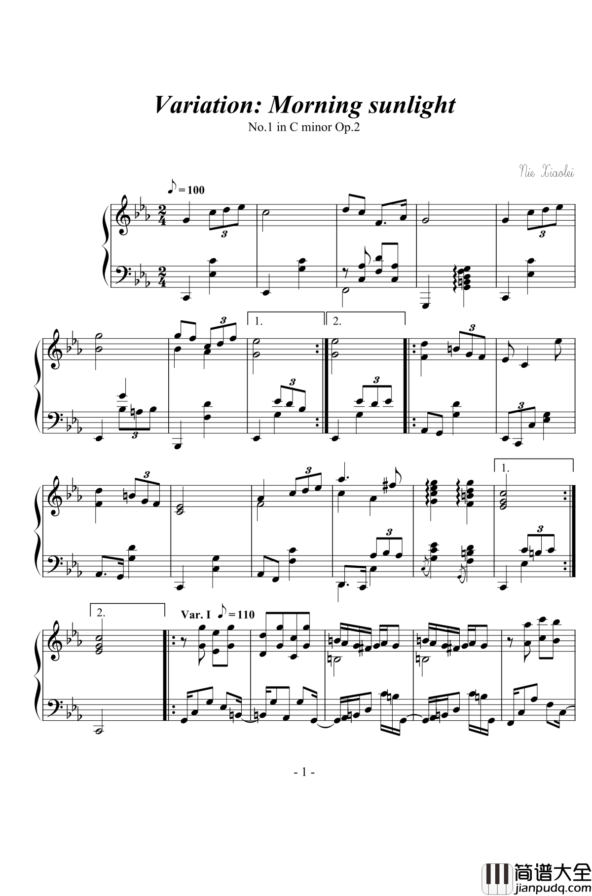 Morning_Sunlight钢琴谱_Viaration_nzh1934