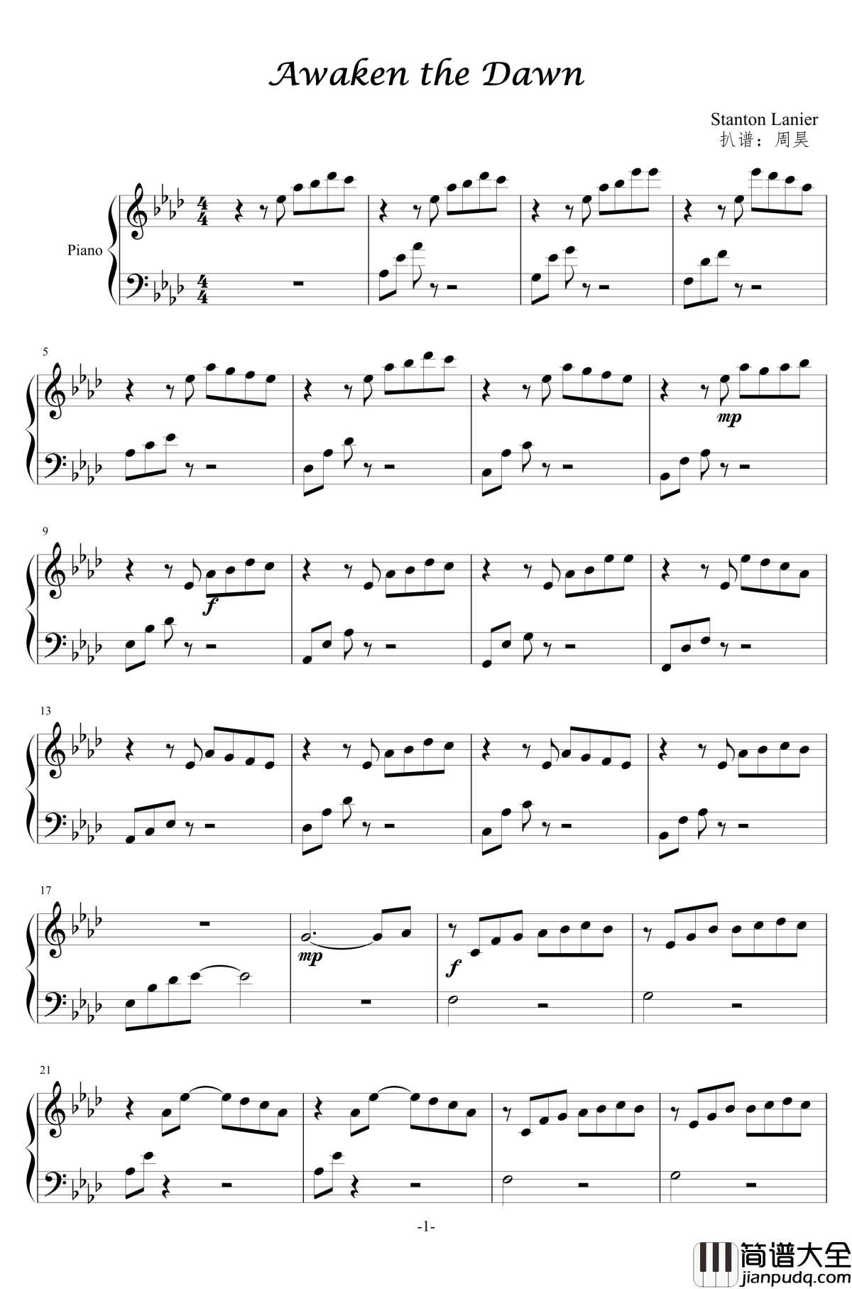 Awaken_the_Dawn钢琴谱_Stanton_Lanier