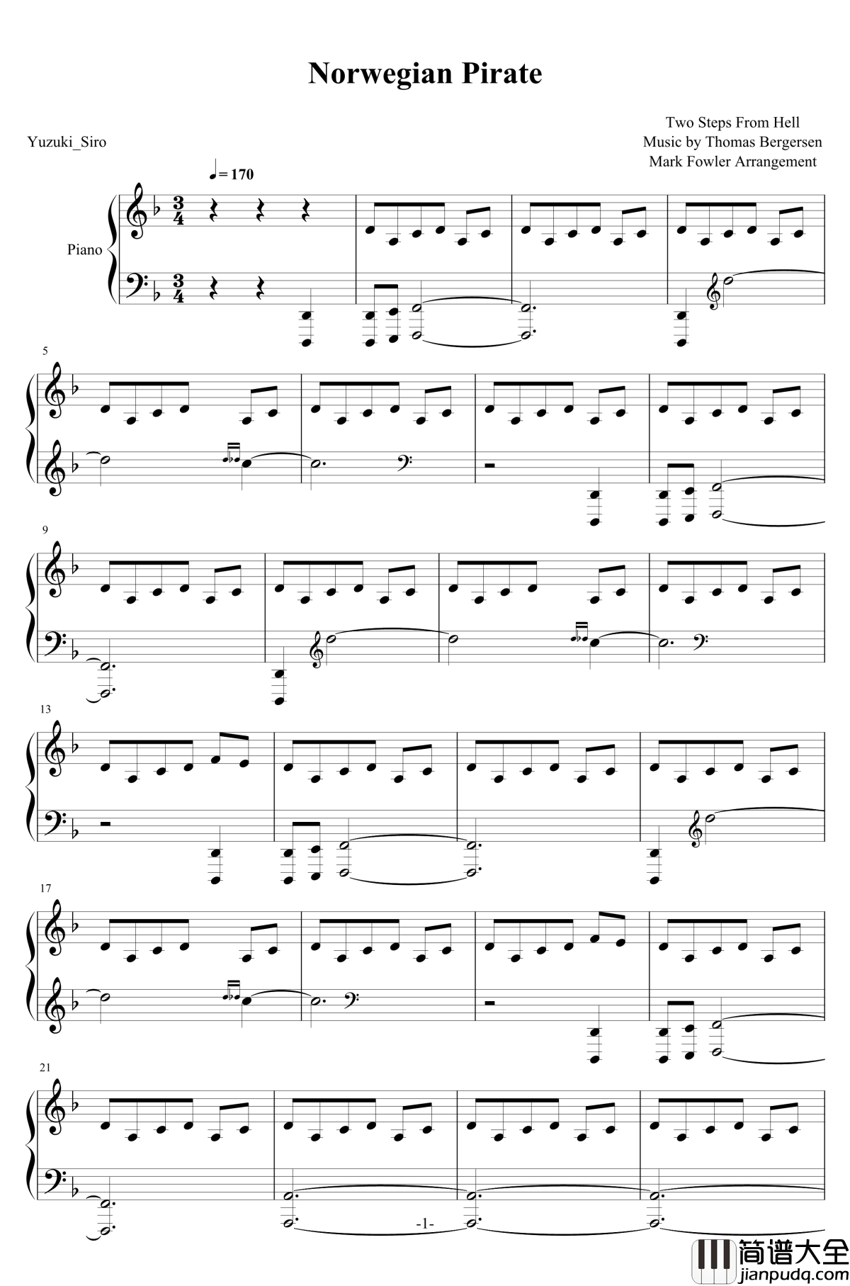 Norwgian_Pirate钢琴谱_two_steps_from_hell