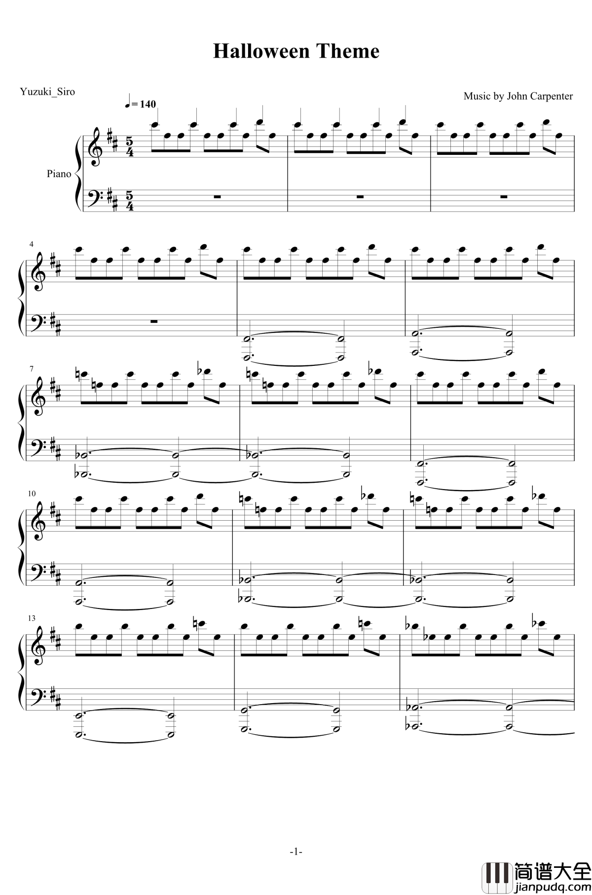 Halloween钢琴谱_电影_万圣节_主题曲_万圣节