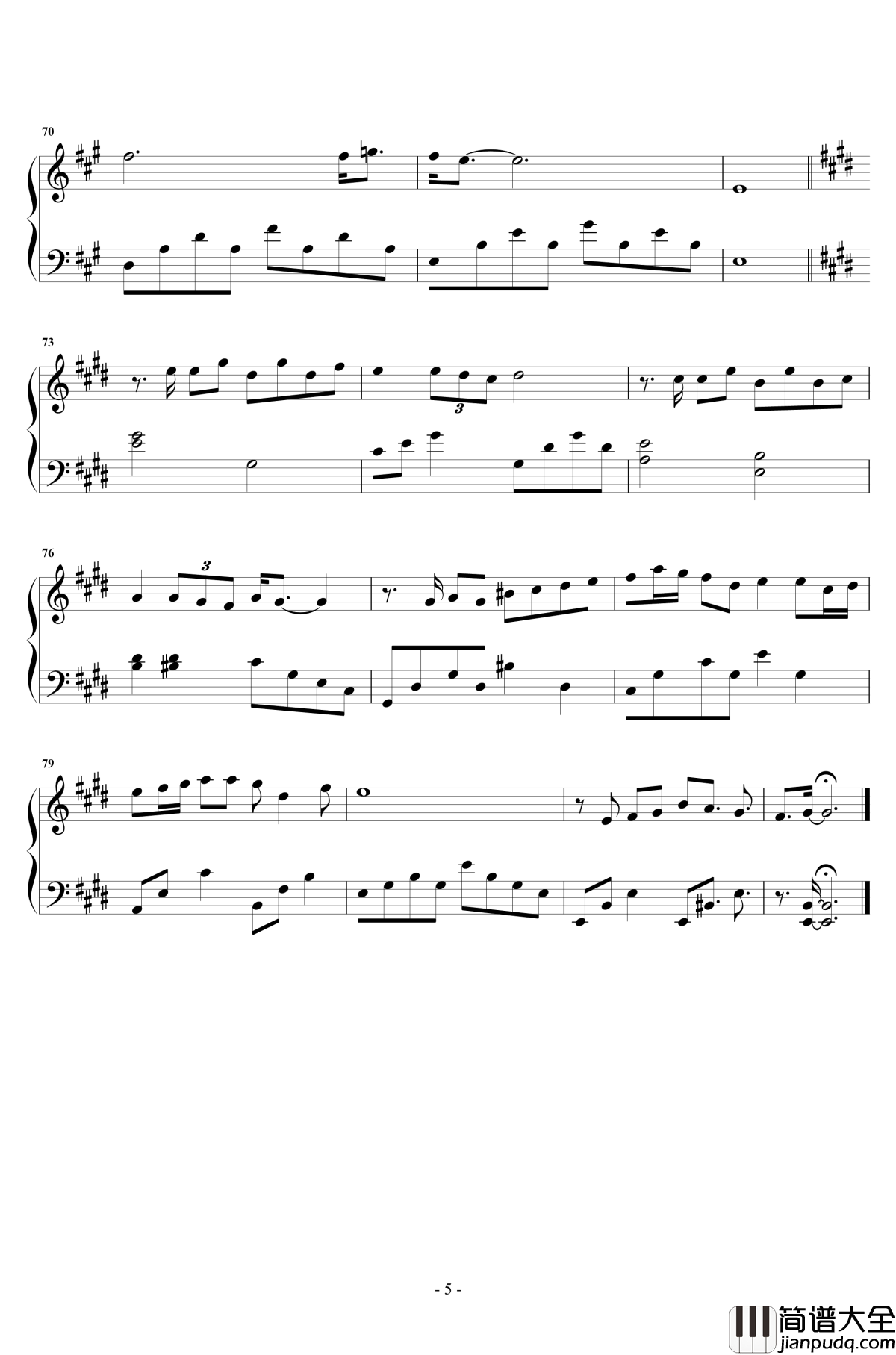 最暖的忧伤钢琴谱_独奏_田馥甄