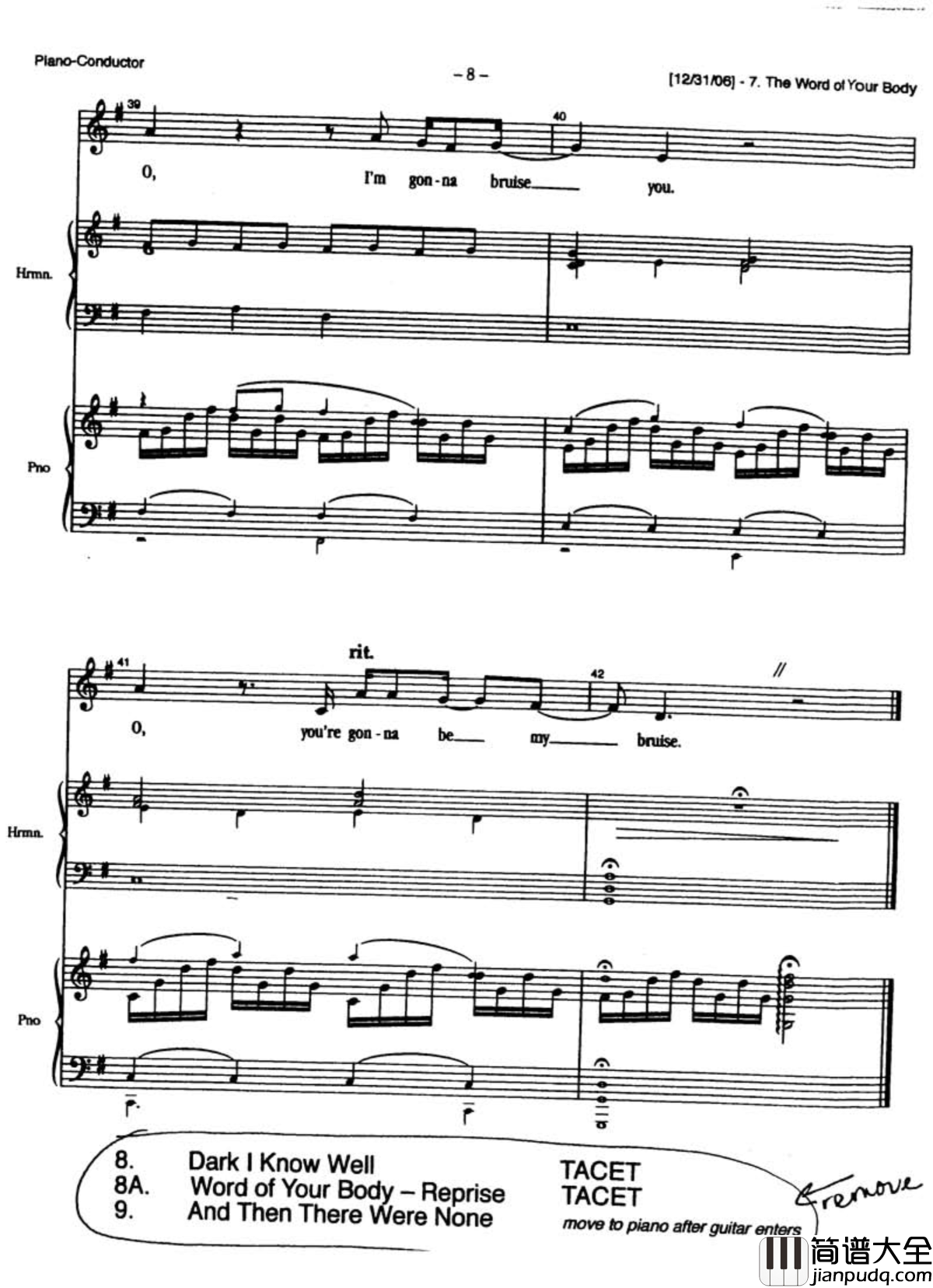 The_word_of_your_body钢琴谱_Duncan_Sheik