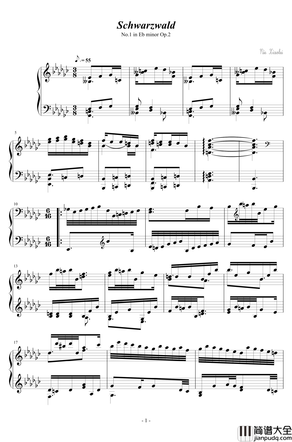 黑森林钢琴谱_nzh1934