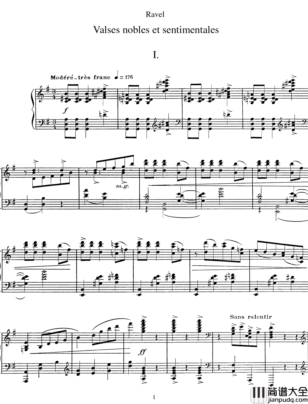 高贵而伤感的圆舞曲钢琴谱_拉威尔_Ravel