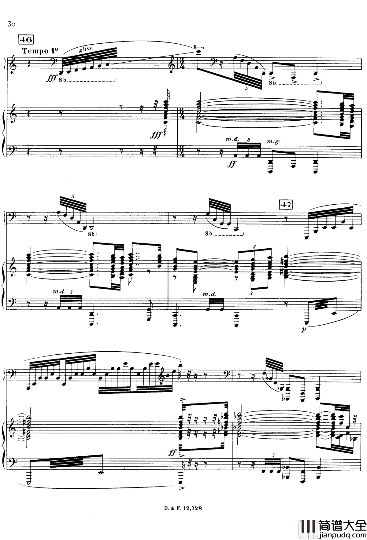 左手钢琴协奏曲钢琴谱_拉威尔_Ravel