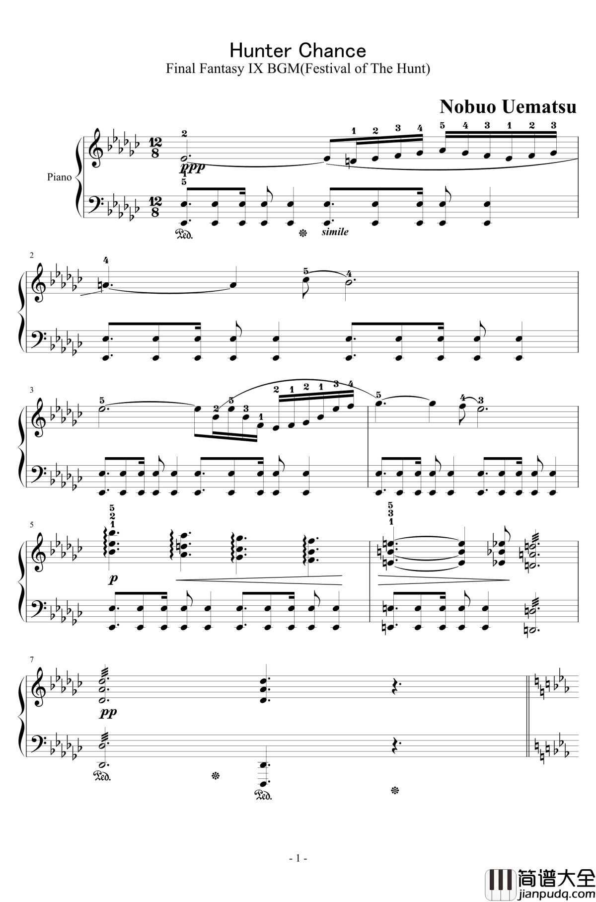Hunter_Chance钢琴谱_植松伸夫