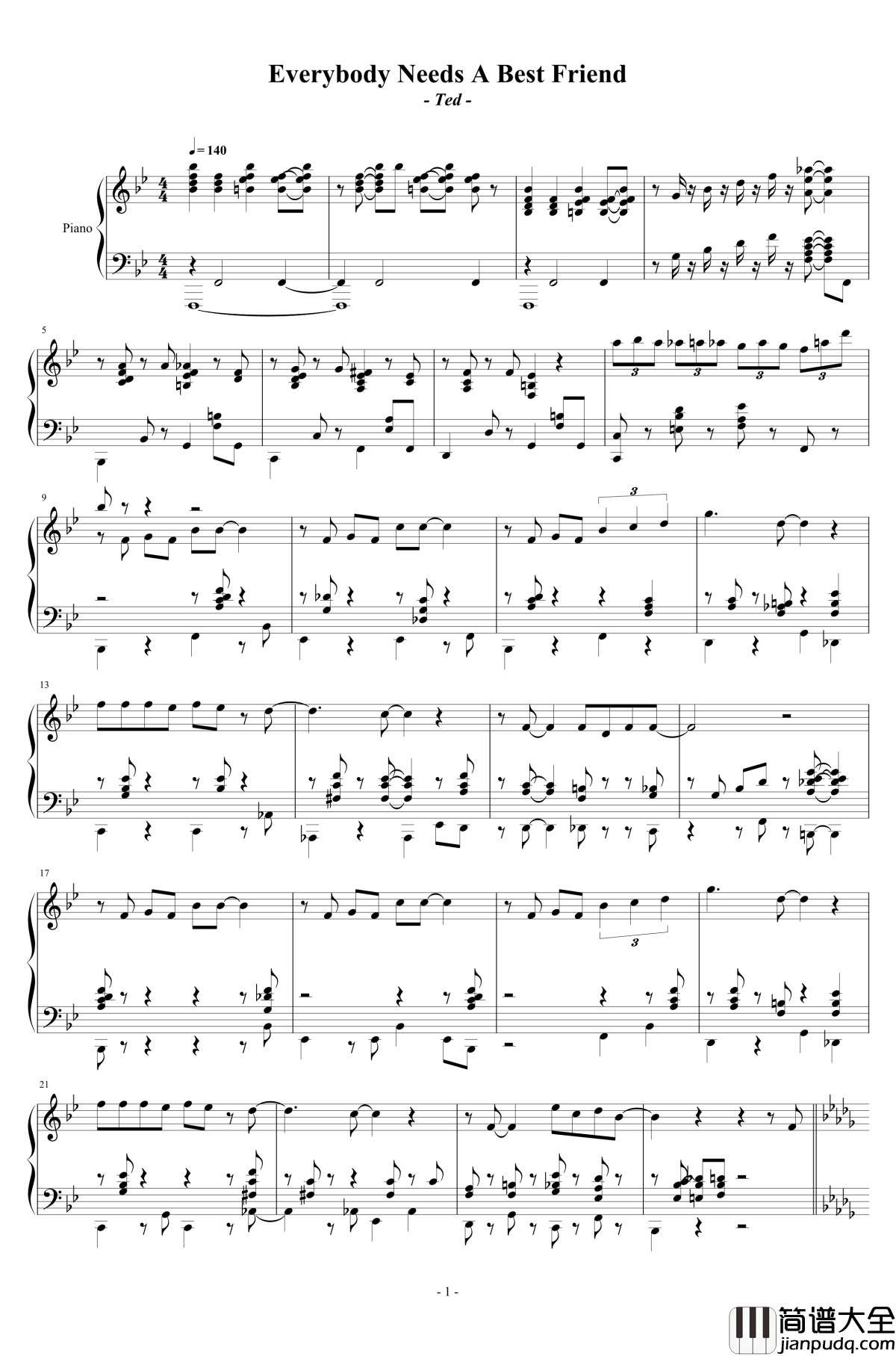 Everybody_Needs_A_Best_Friend钢琴谱_泰迪熊