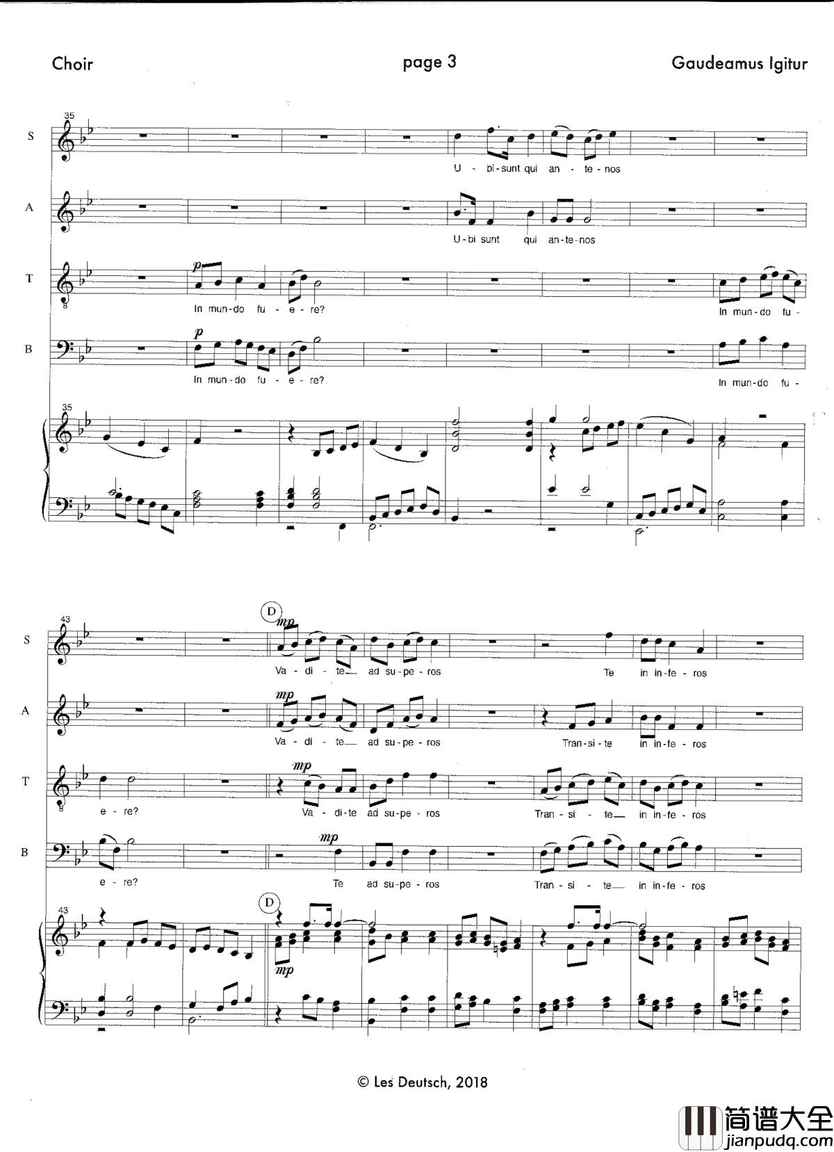 Gaudeamus_Igitur钢琴谱_Les_Deutsch
