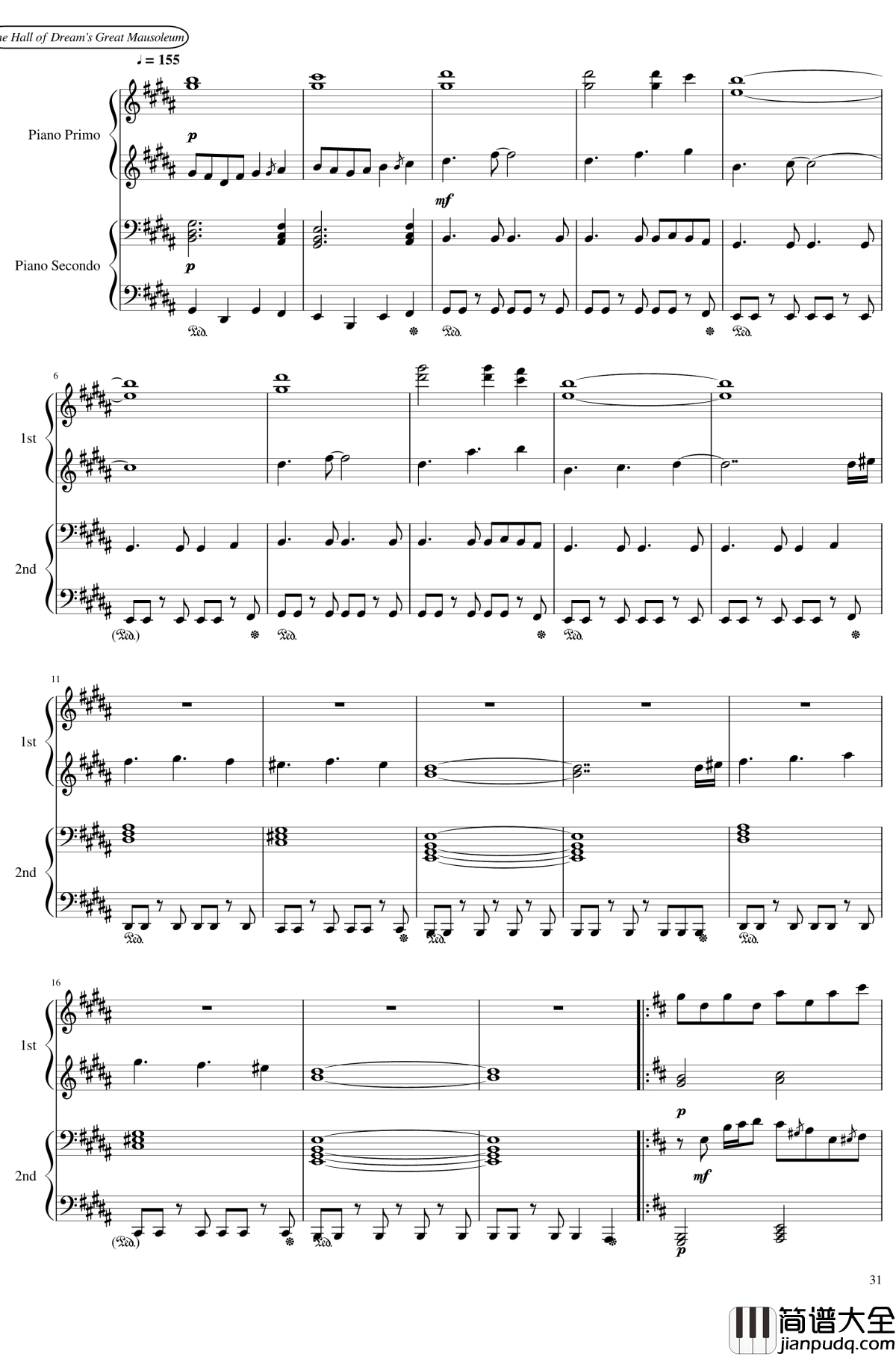 神灵庙全曲钢琴谱_东方project