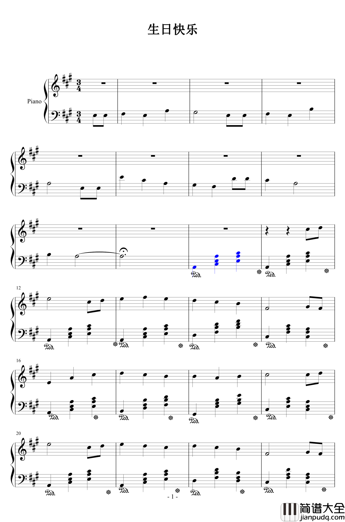 生日快乐钢琴谱_machaostc