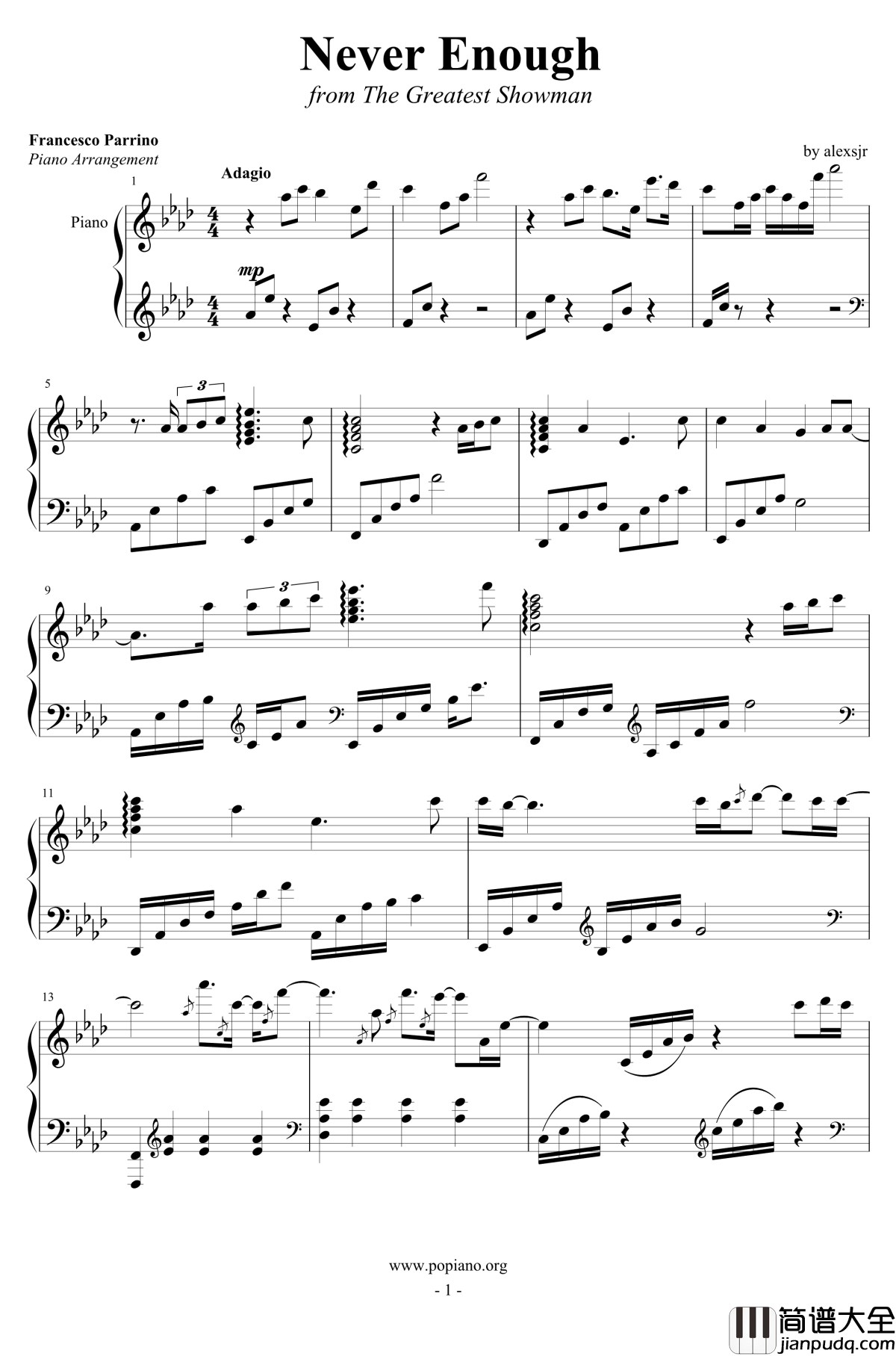 Never_Enough_钢琴谱_from_The_Greatest_Showman_Francesco_Parrino