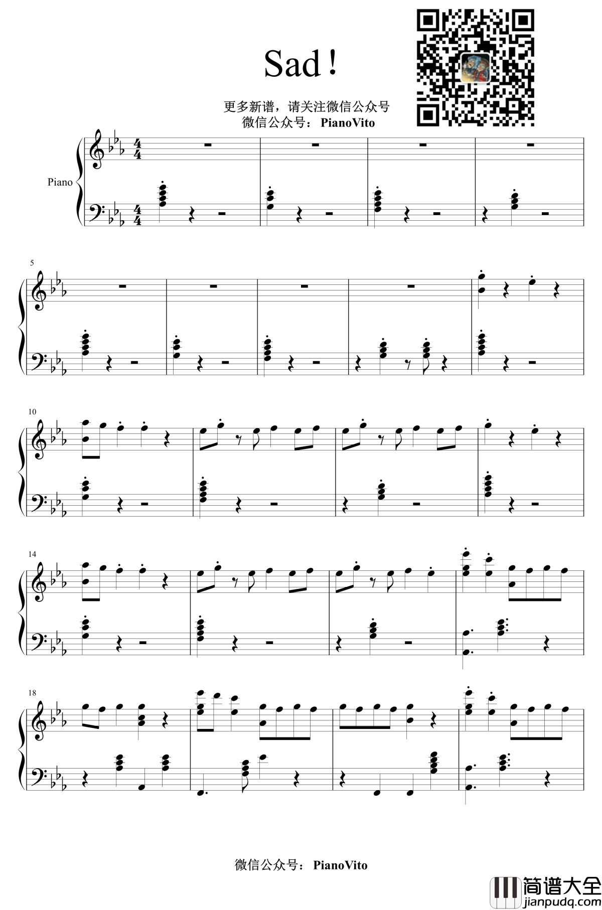Sad钢琴谱_Tentacion