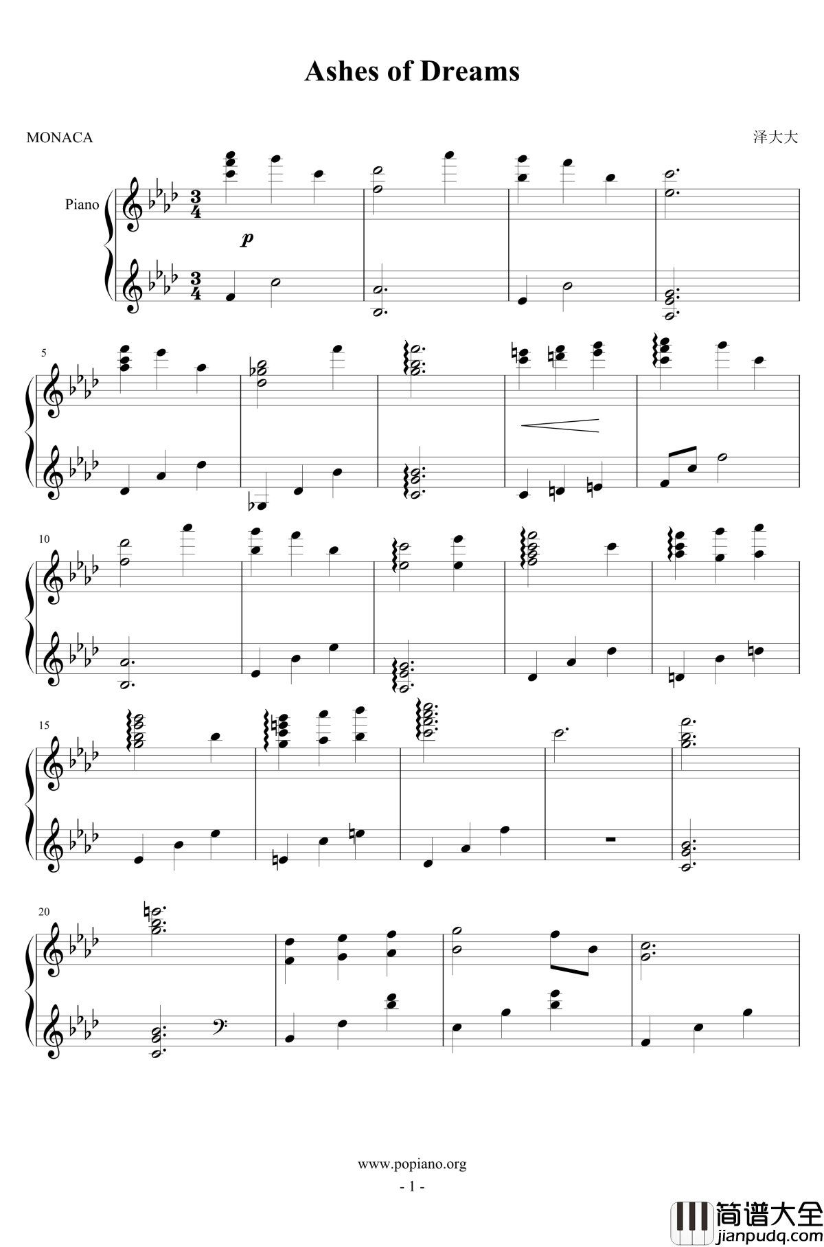 Ashes_of_Dreams钢琴谱_尼尔机械纪元