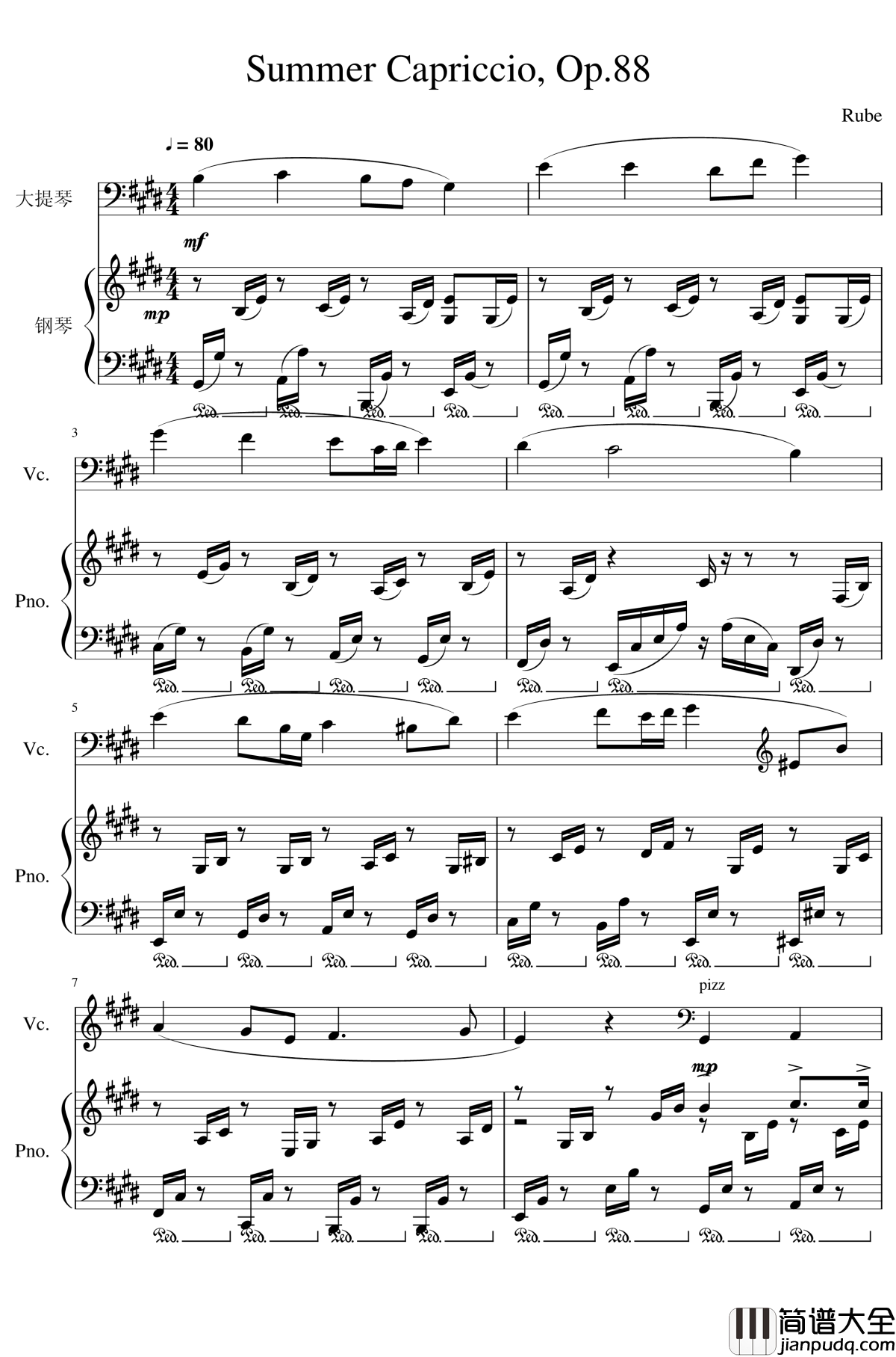 Summer_Capriccio,_Op.88钢琴谱_夏日随想曲_一个球
