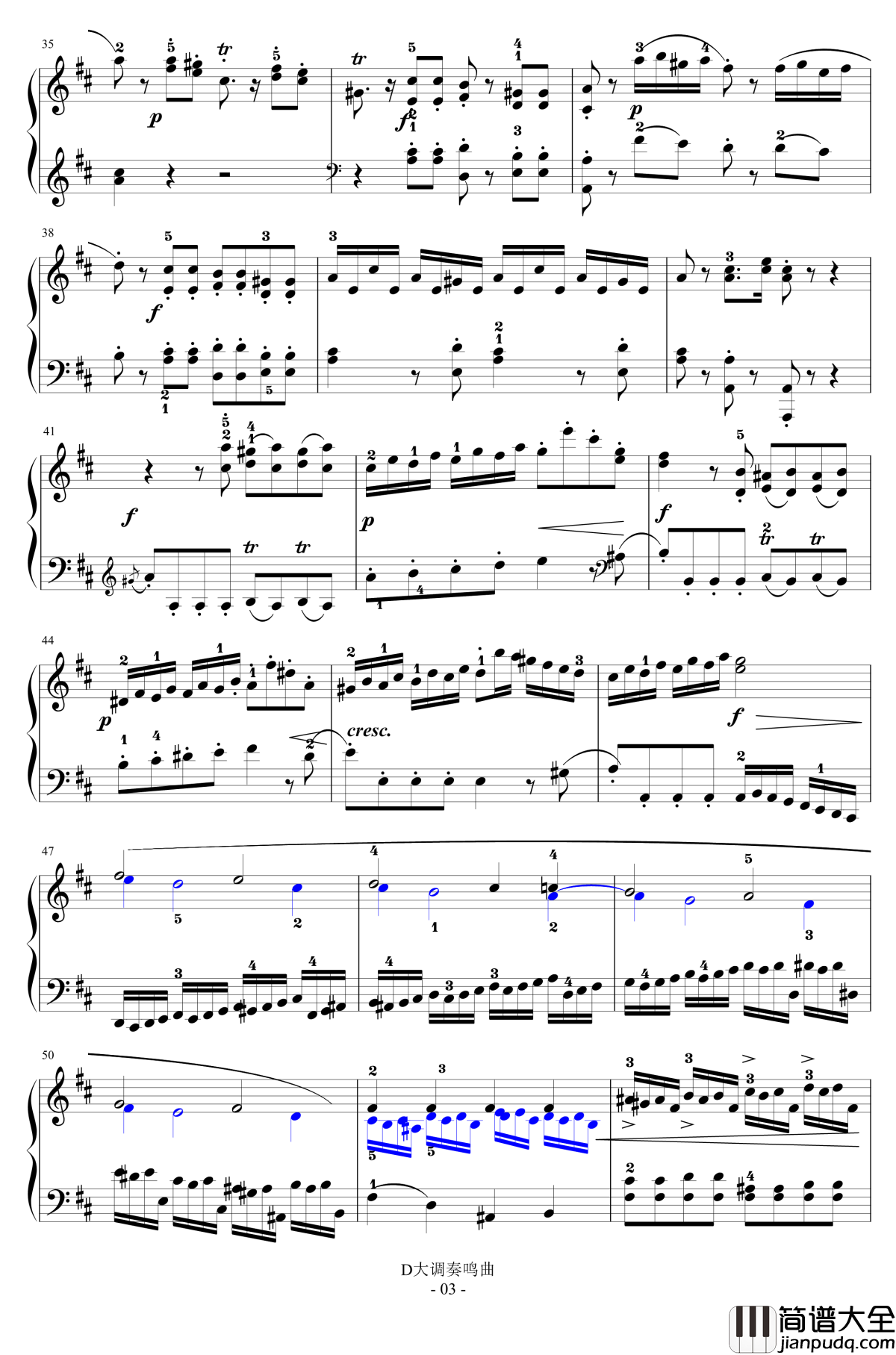 D大调奏鸣曲第一乐章钢琴谱_海顿