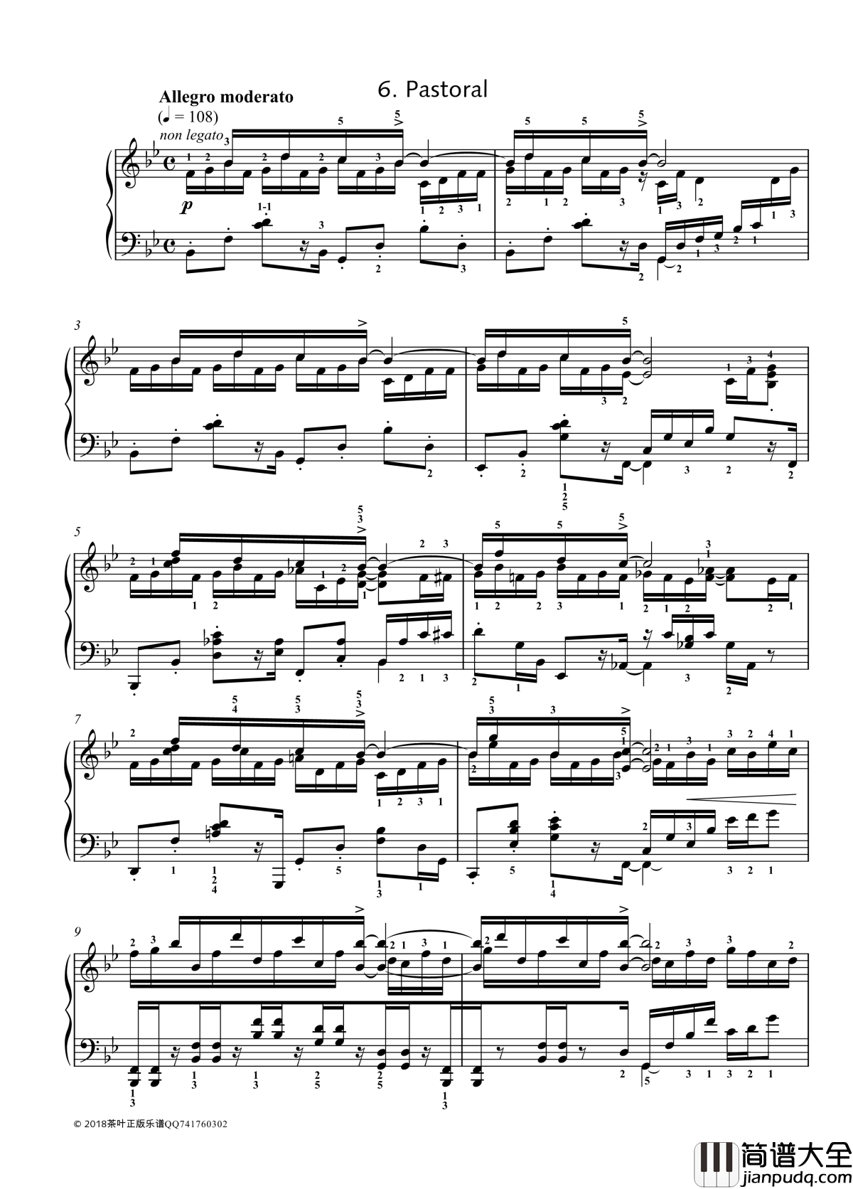 八首音乐会练习曲钢琴谱_爵士_尼古拉·凯帕斯汀_Nikolai_Kapustin_带指法__Eight_Concert_?tudes_Op_40___No._6._Pastoral