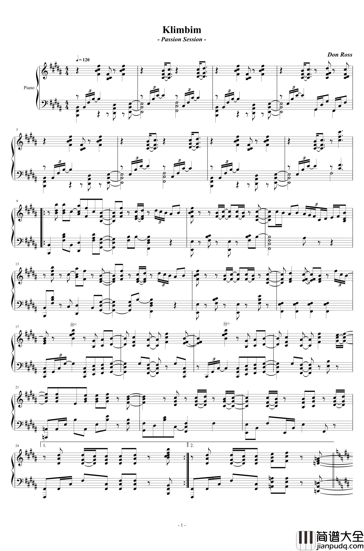 Klimbim钢琴版钢琴谱_Don_Ross