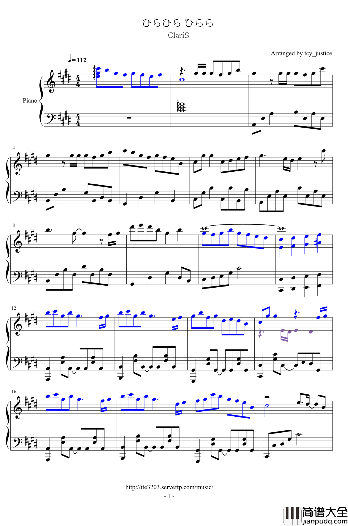 ひらひら_ひらら钢琴谱_ClariS