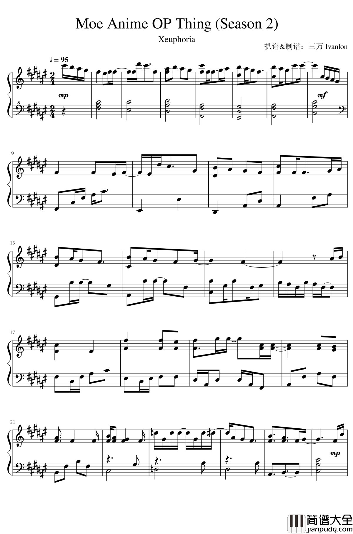 Moe_Anime_OP_Thing_钢琴谱_Season_2_Xeuphoria