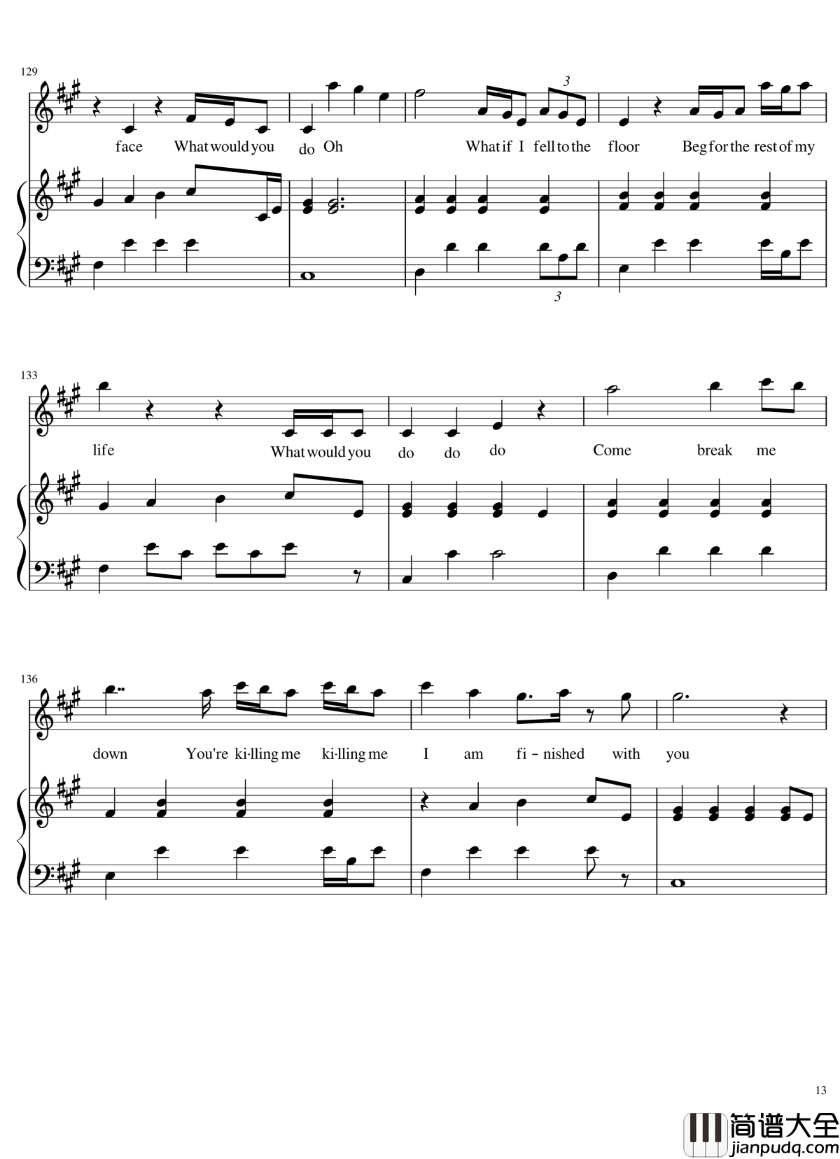 歌曲串烧女生版弹唱谱钢琴谱_华晨宇_演唱会