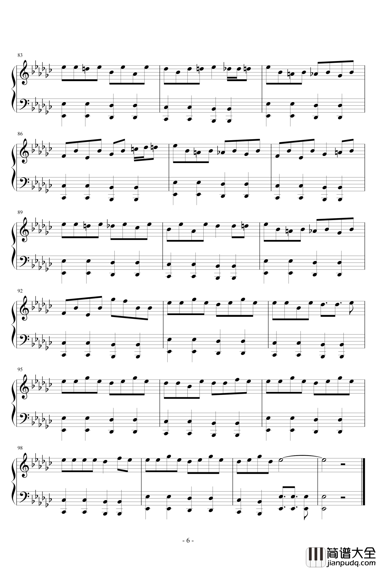 达拉崩巴钢琴谱_双笙