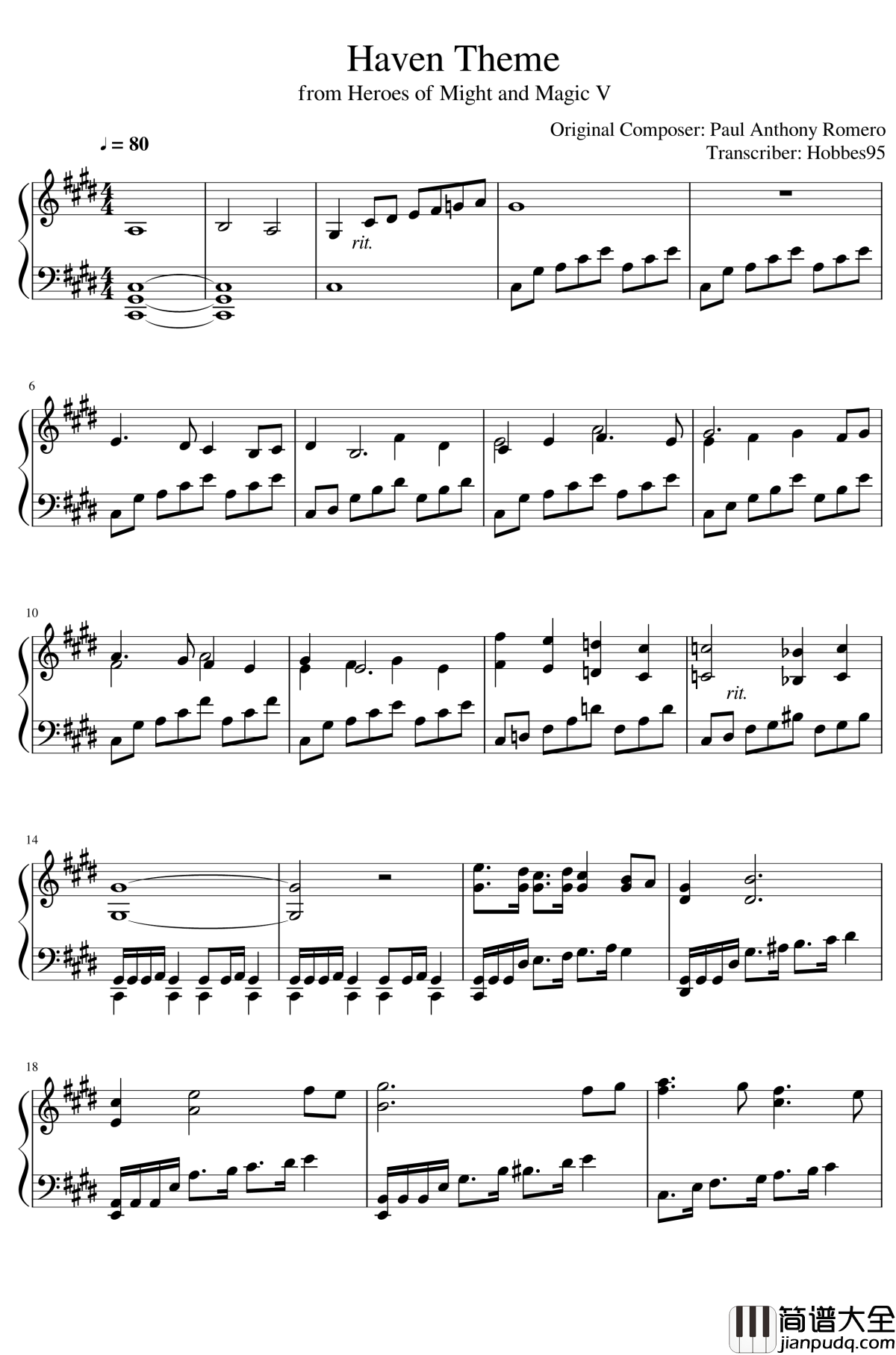 City_Theme_Haven钢琴谱_最弱无败神装机龙